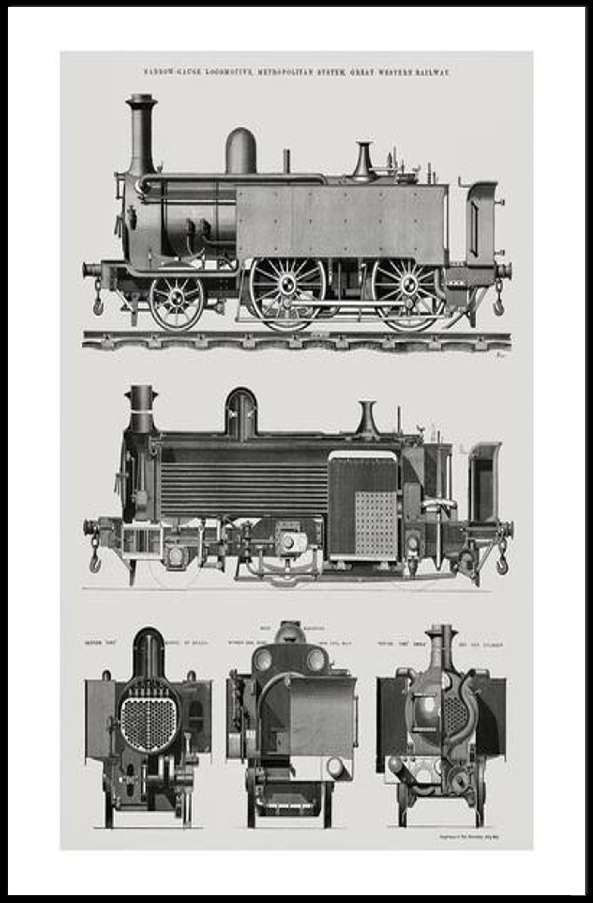 Vintage Locomotive Blueprint Poster PosterGoat
