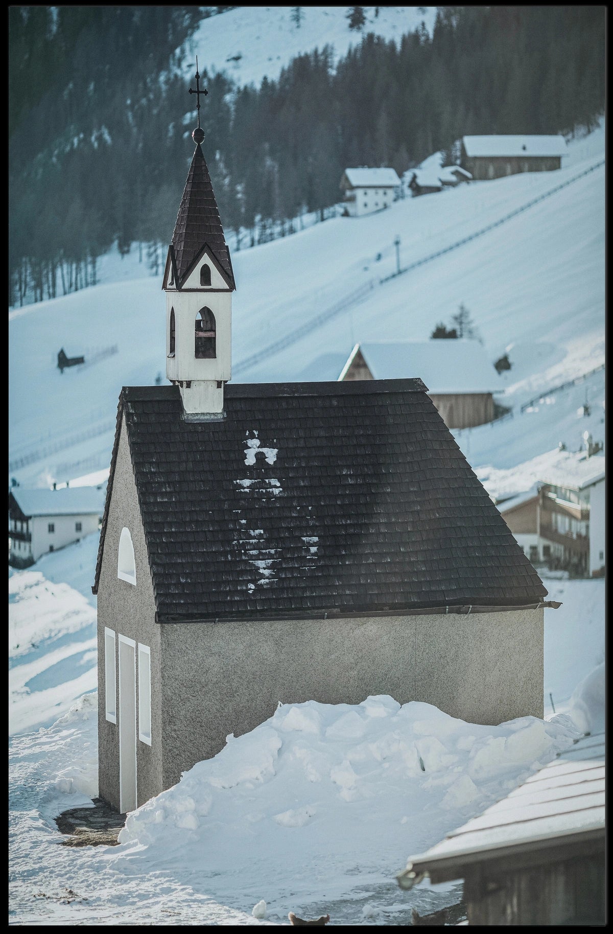 Winter Chapel in the Mountains Poster