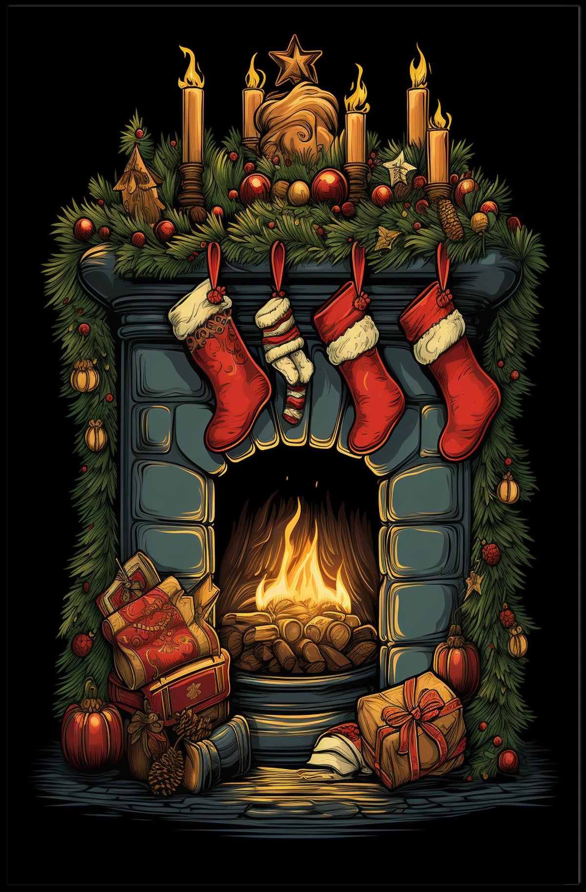 Cozy Christmas Hearth Poster
