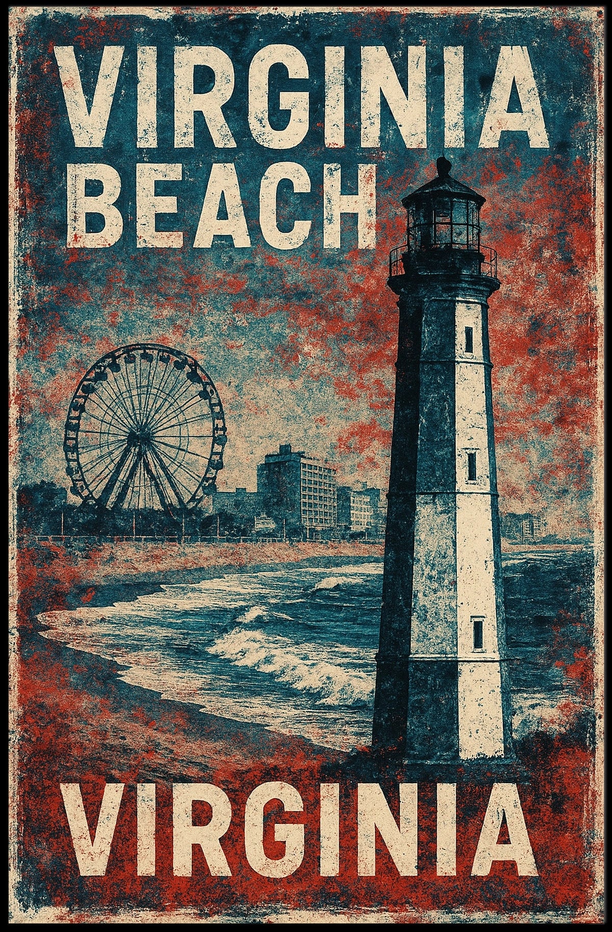 Virginia Beach Vintage Coastal Charm Poster