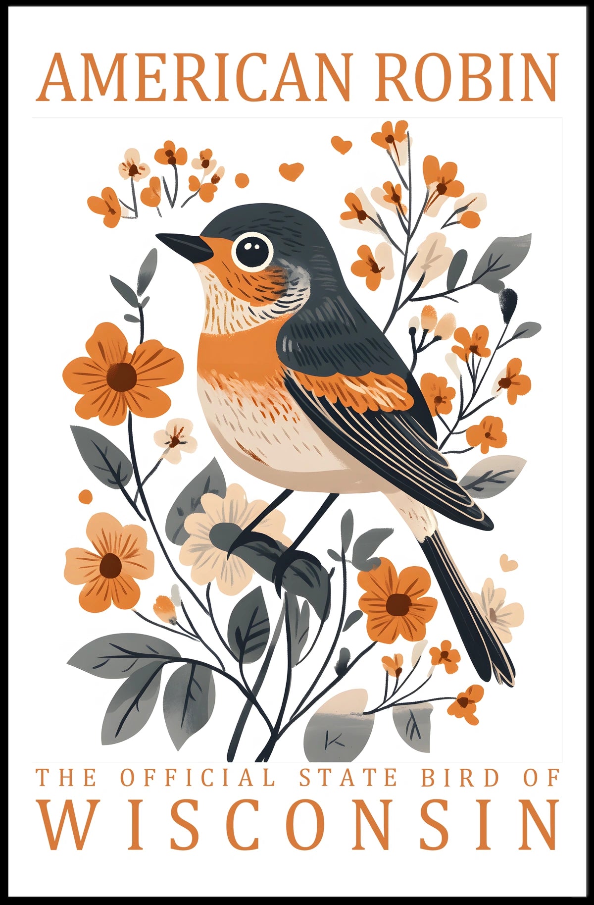 American Robin Wisconsin State Bird Poster Art