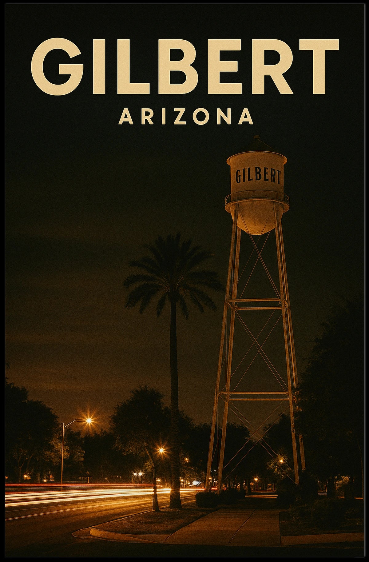 Gilbert Arizona Nighttime Landmark Realism Timeless Poster