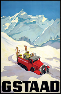 Vintage Winter Adventure in Gstaad Travel Poster PosterGoat