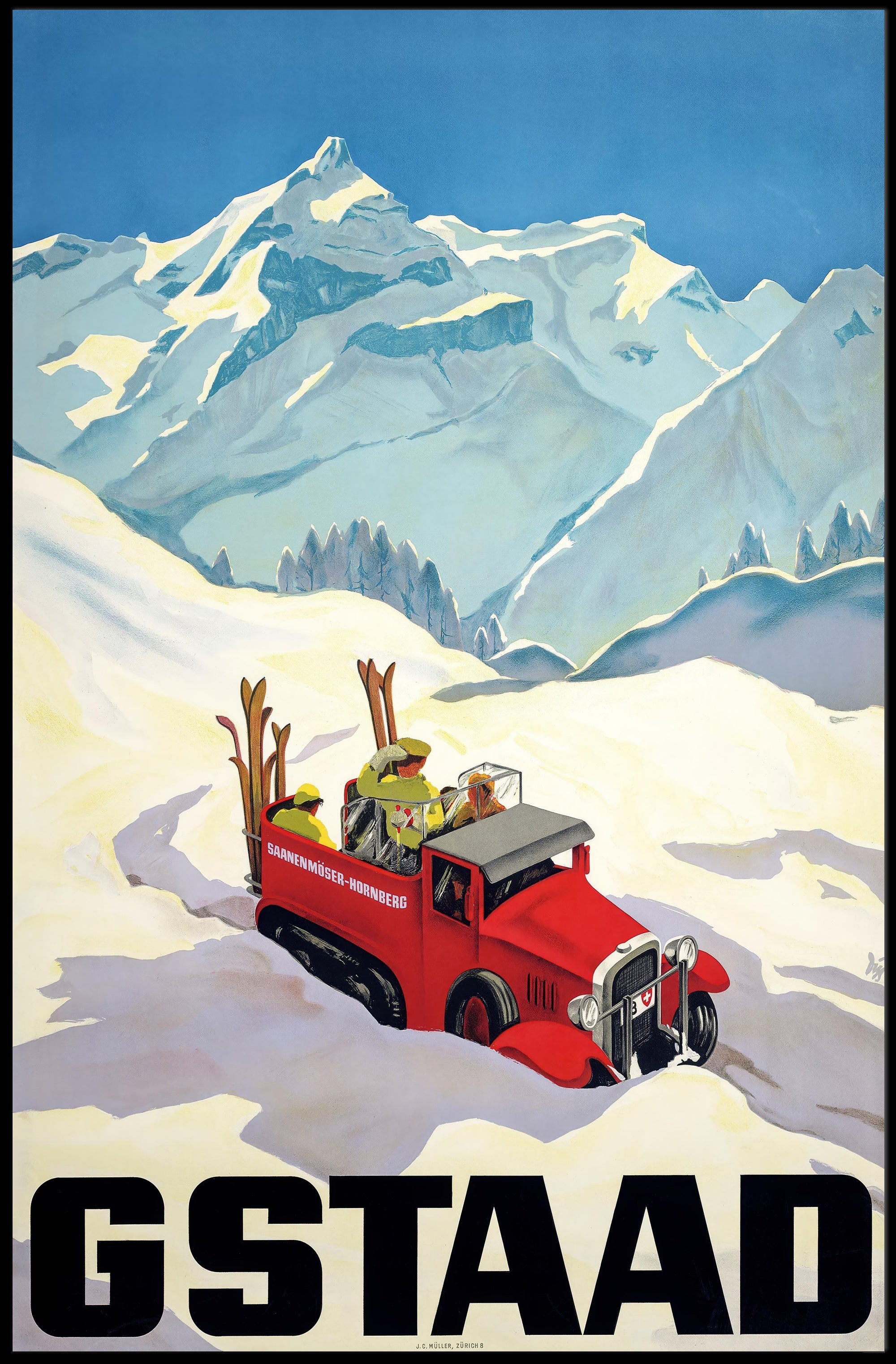 Vintage Winter Adventure in Gstaad Travel Poster PosterGoat