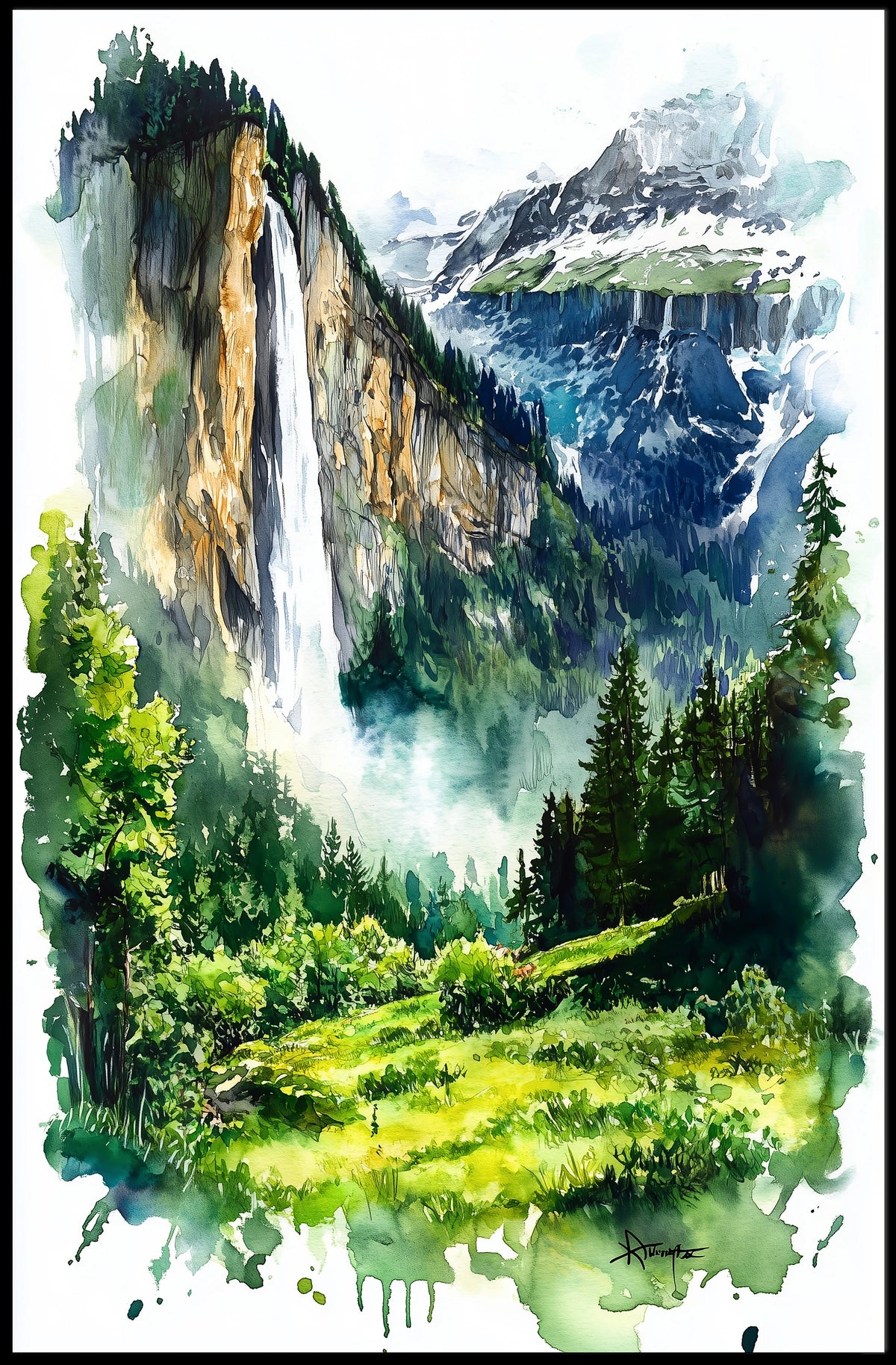 Switzerland Lauterbrunnen Valley Waterfall View Poster