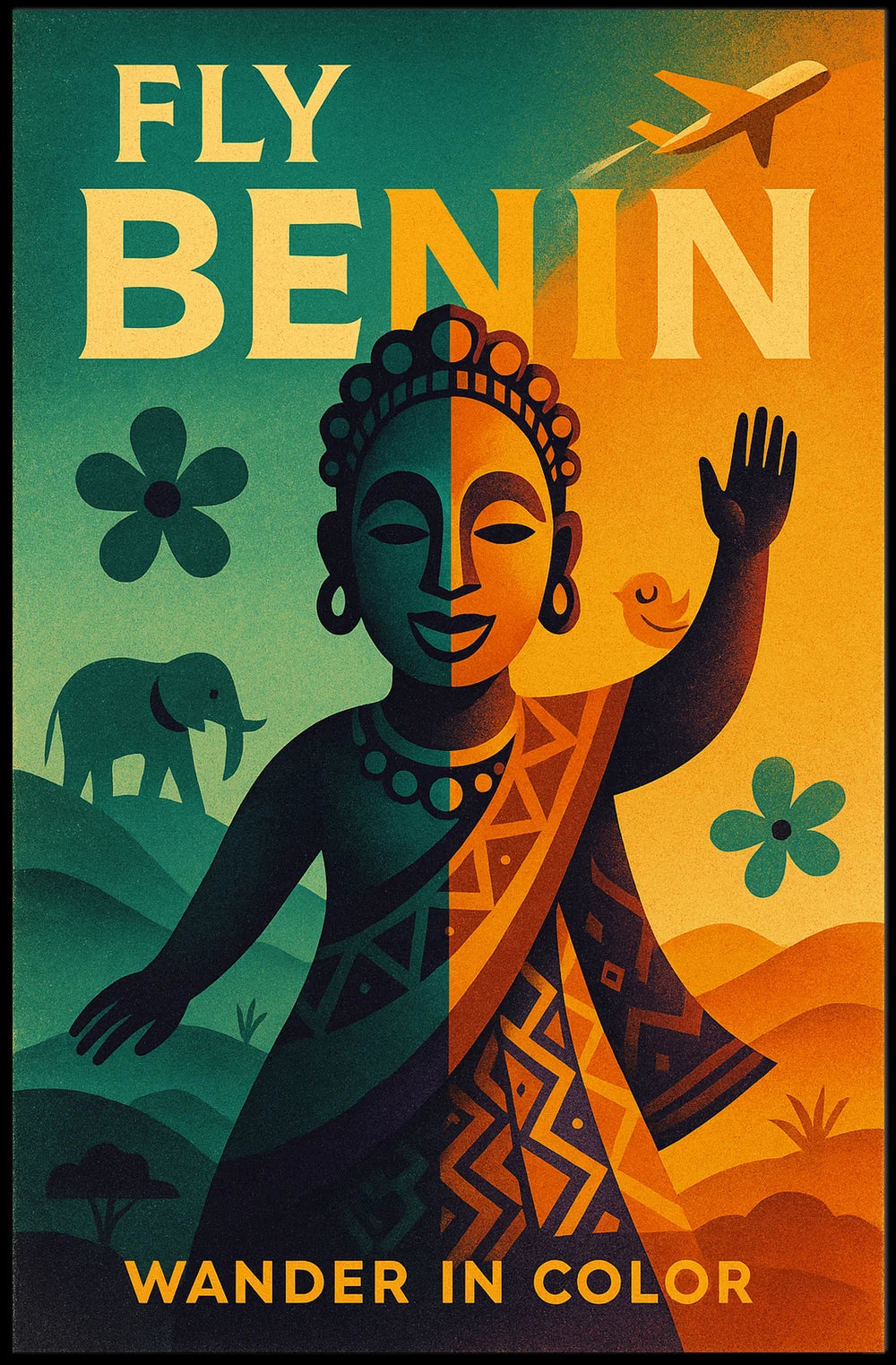 Fly Benin Vibrant Travel Adventure Poster PosterGoat