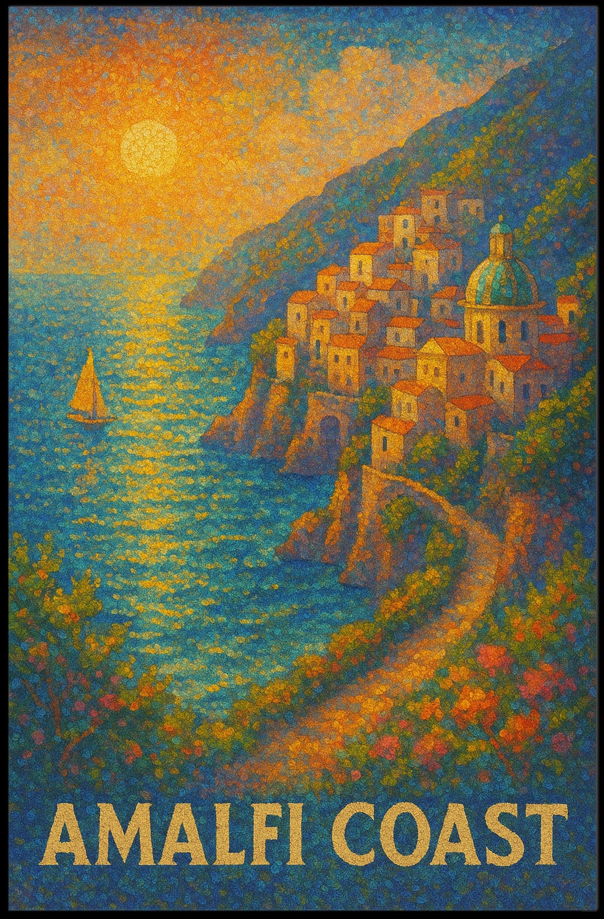 Amalfi Coast Poster Wall Art 18x24 Inch Print Coastal Decor