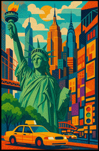 New York City Bright Iconic Urban Poster Vintage Wall Art