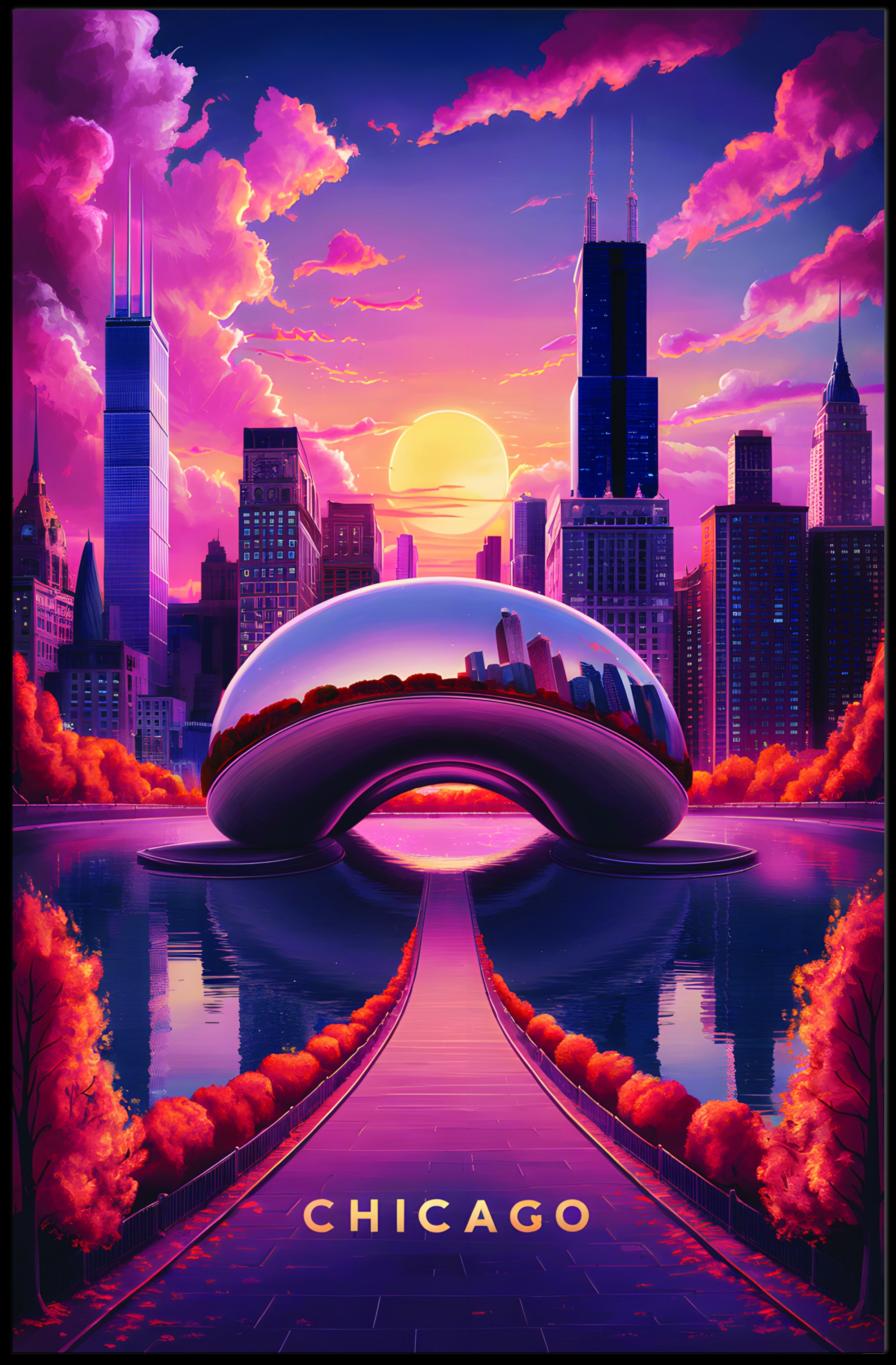 Dreamy Chicago Sunset Poster
