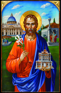 Saint with Lily and Church Iconography Poster