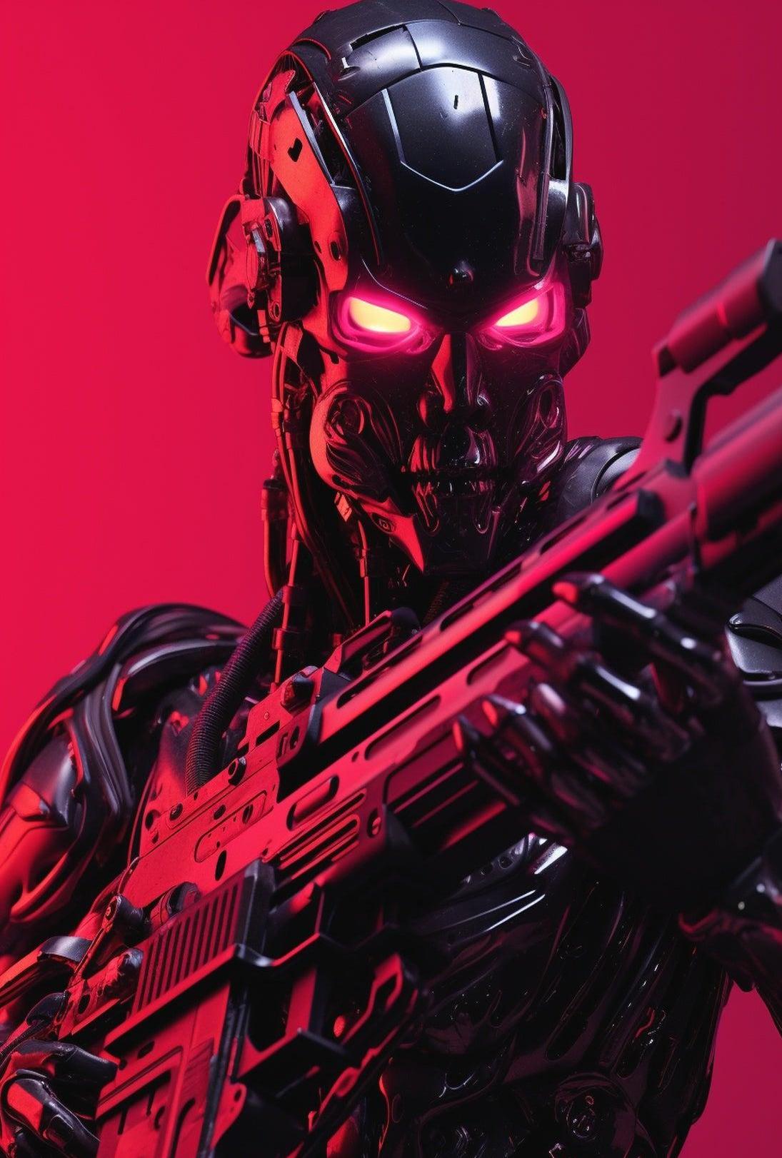 Futuristic Robotic Warrior with Weapon Futuristic Sci-Fi Poster