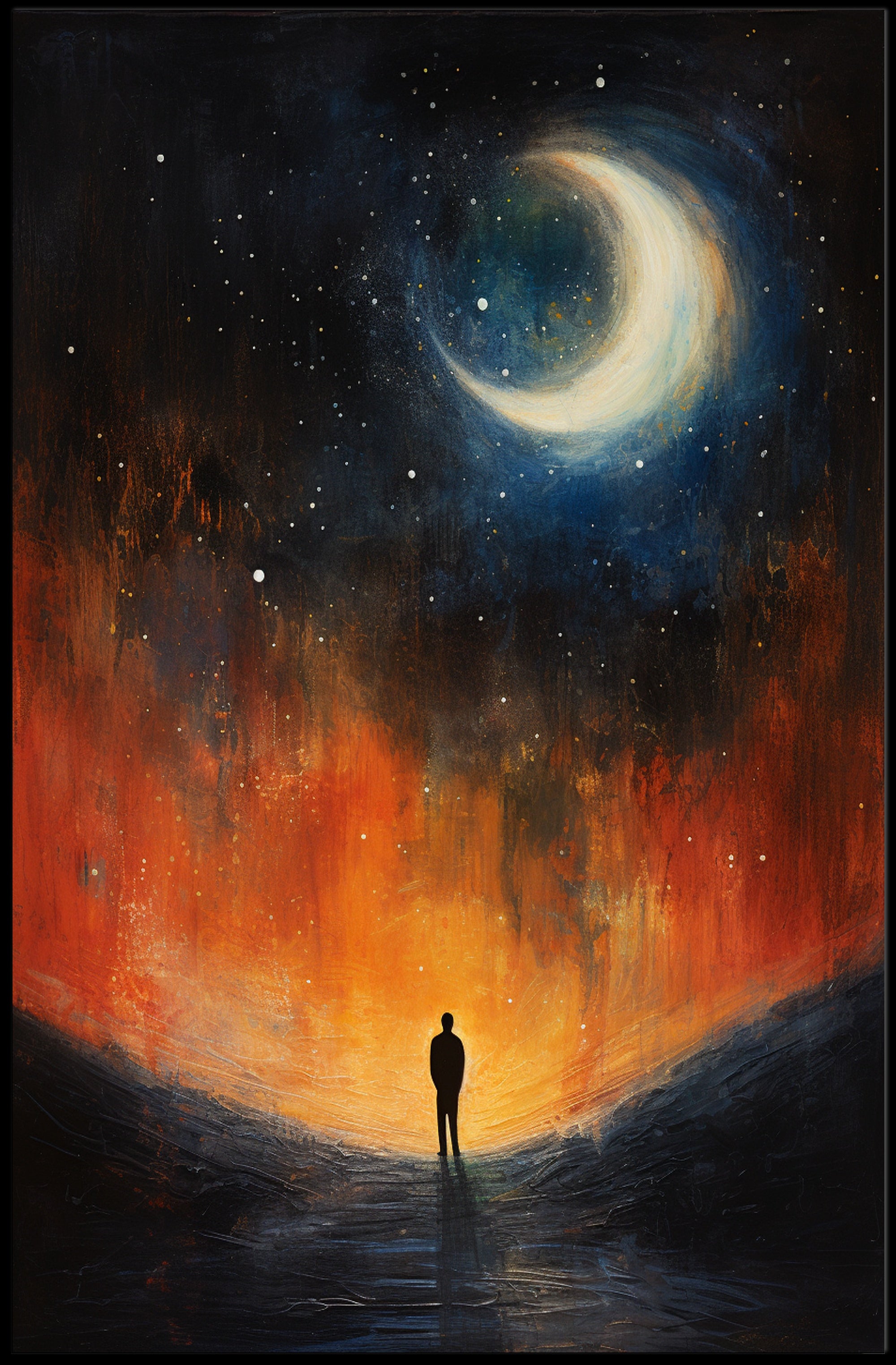 Solitary Reflection Under The Crescent Poster