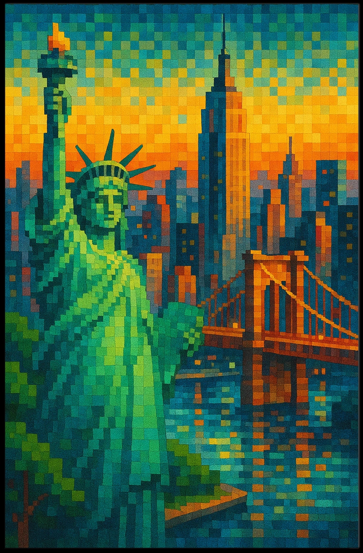 Pixelated New York Dreamscape Poster For Modern Home Decor