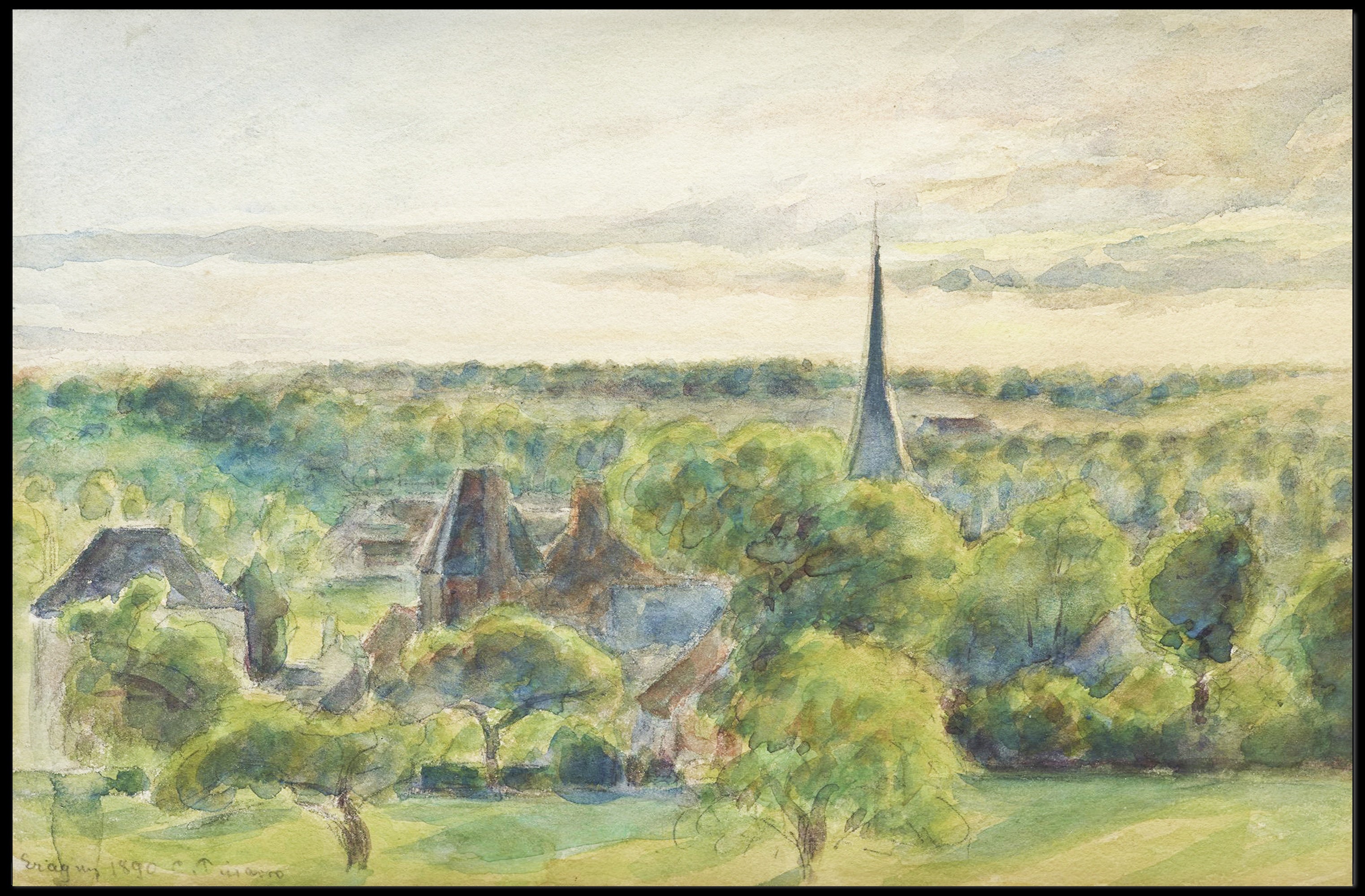 Serene European Village Scene in Artistic Poster