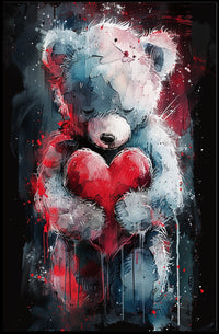 Heartfelt Teddy Bear Watercolor Embrace Cozy Love Heart Sentimental Decor Gift Timeless Poster
