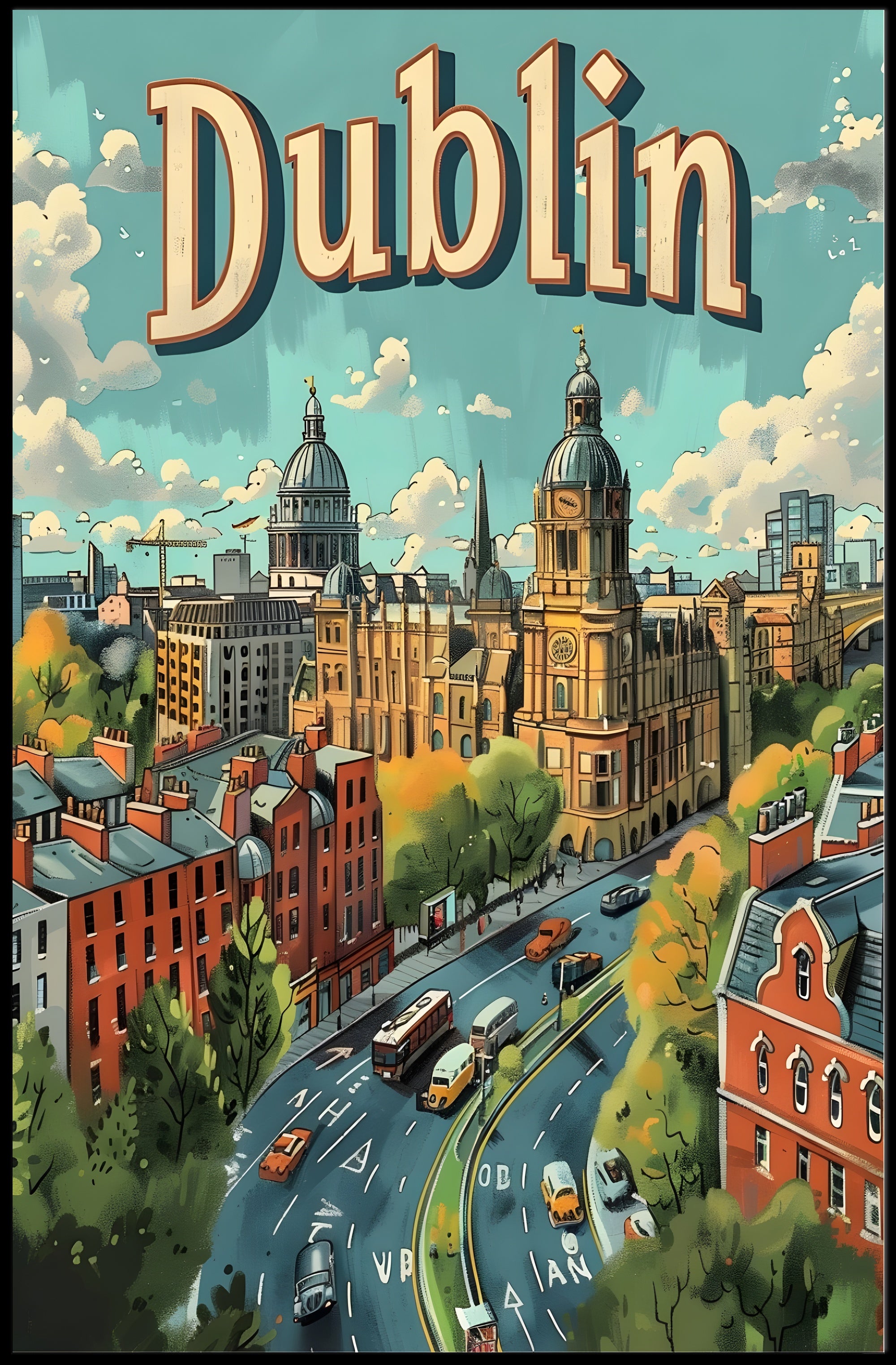 Dublin Illustrated Urban Landscape Travel Poster