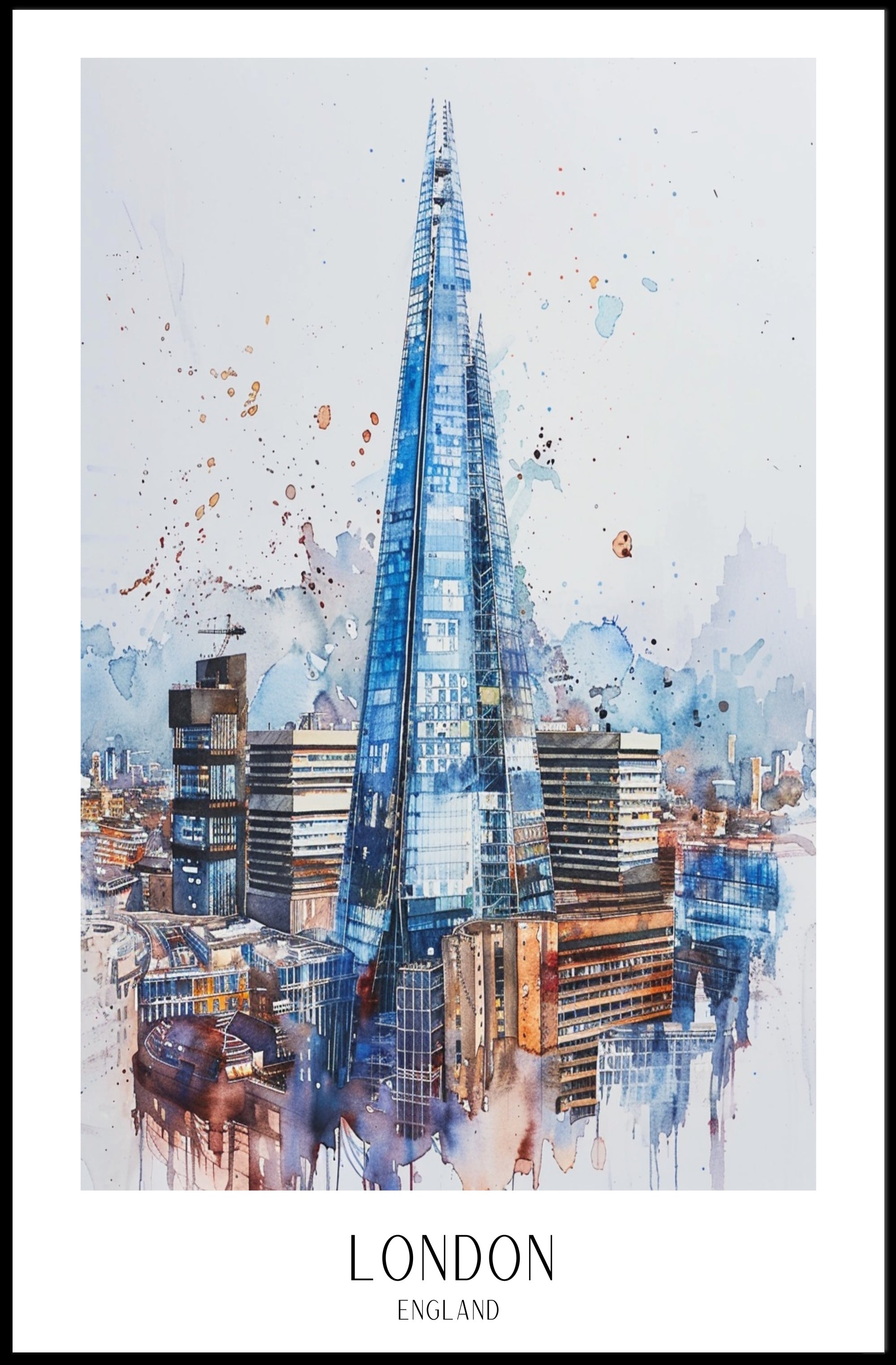 The Shard Watercolor London Urban or Cityscape Poster PosterGoat