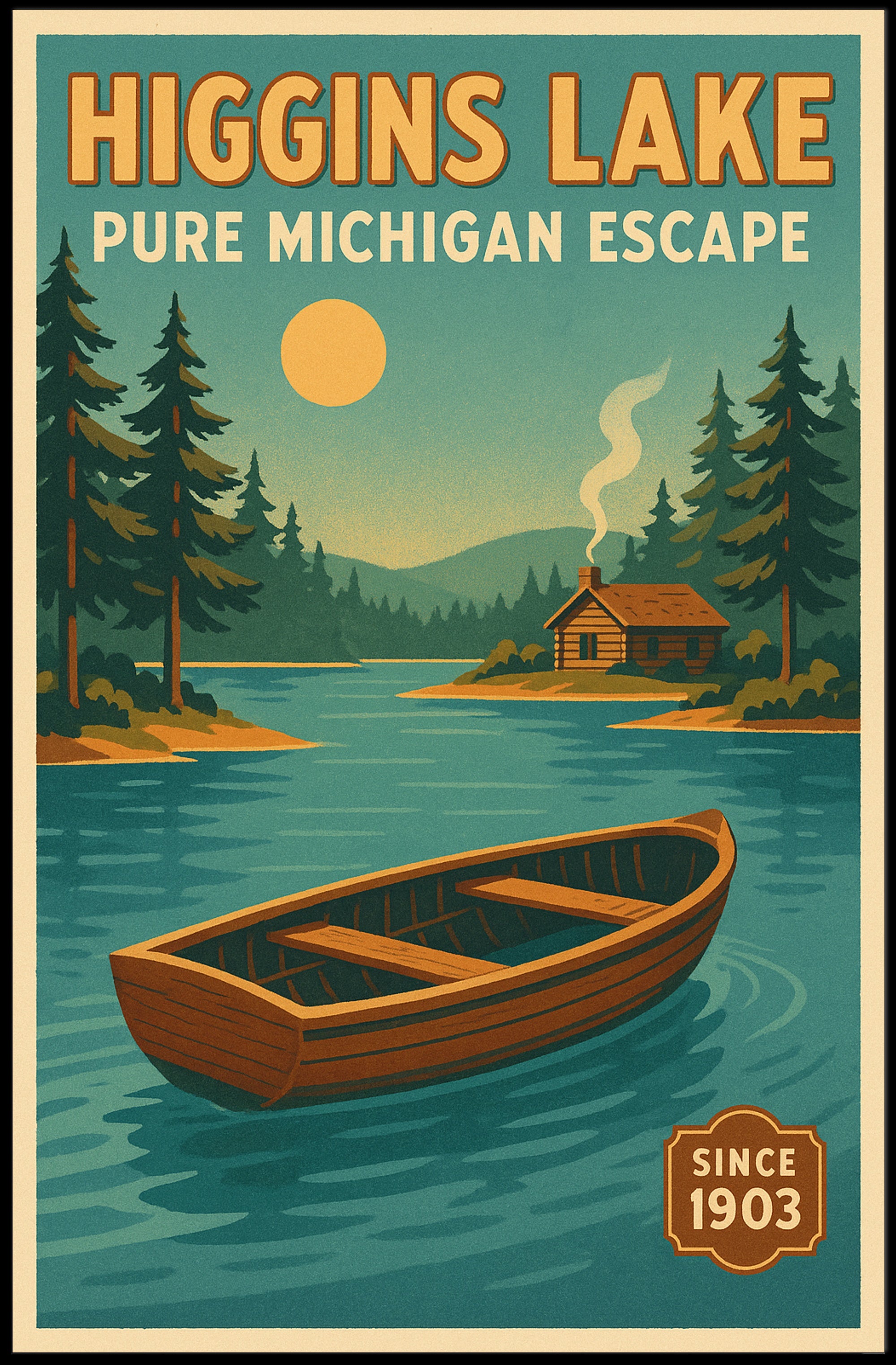 Higgins Lake Vintage Travel Poster Wall Art