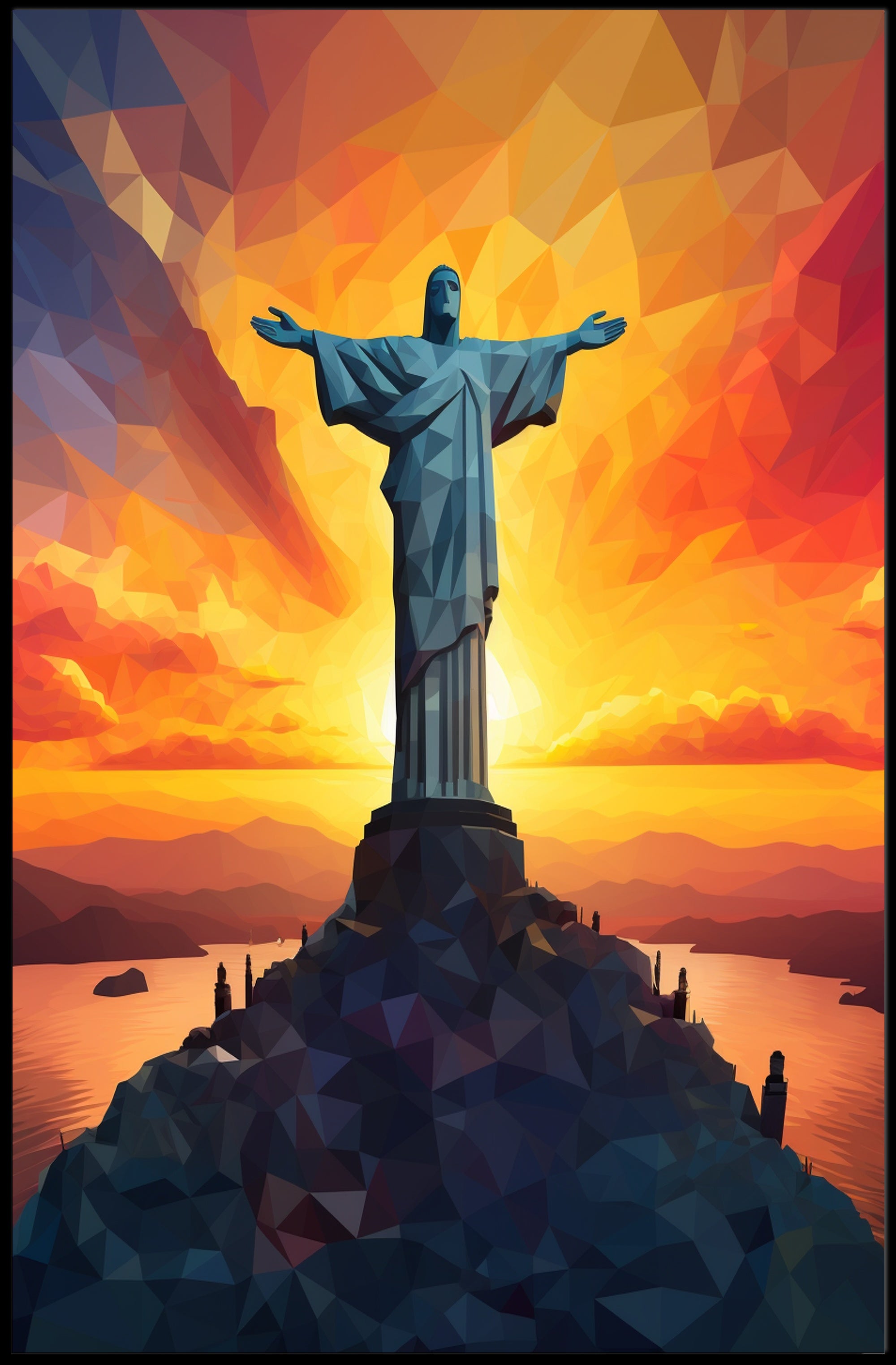 Sunset Over Christ The Redeemer Poster
