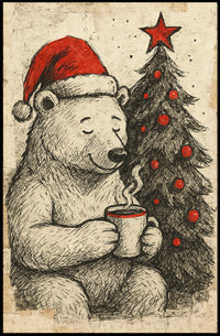 Festive Bear with Hot Cocoa Poster