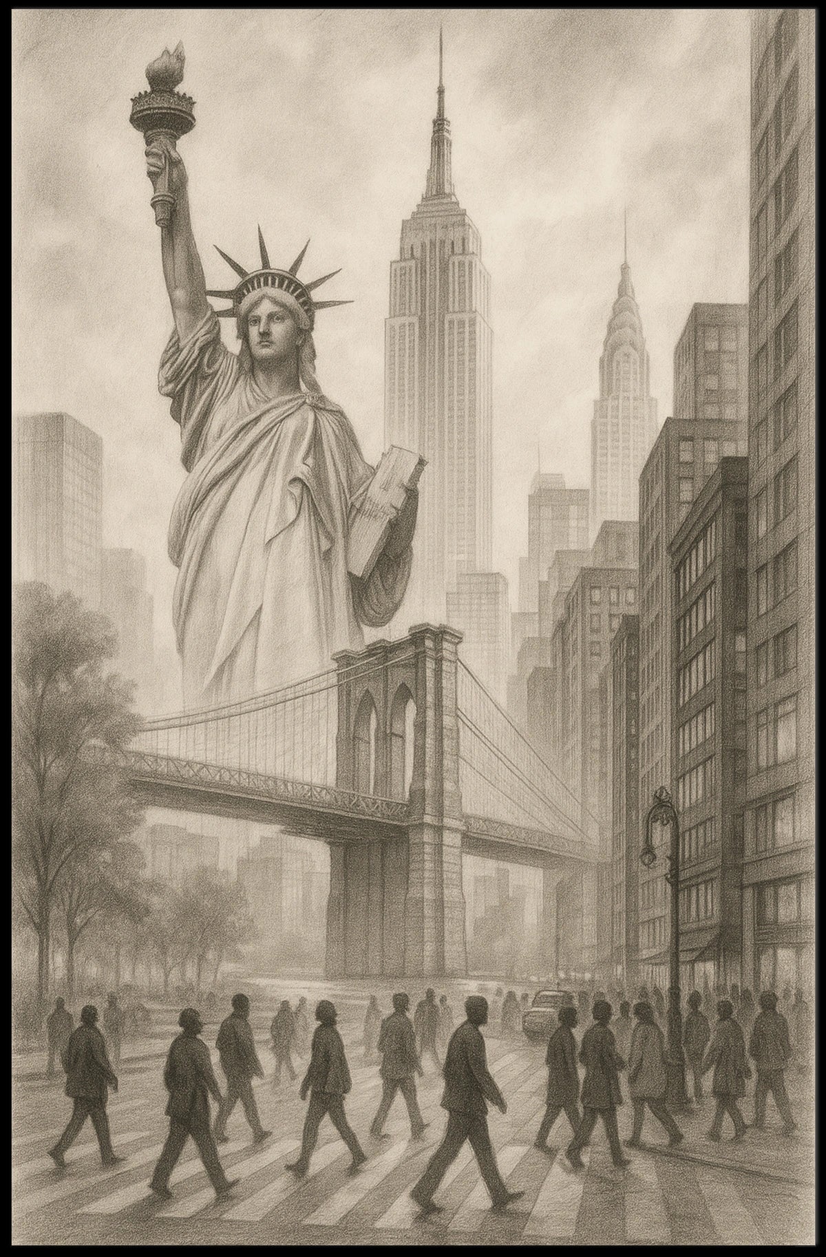 Surreal New York City Illustration Poster Vintage Wall Art