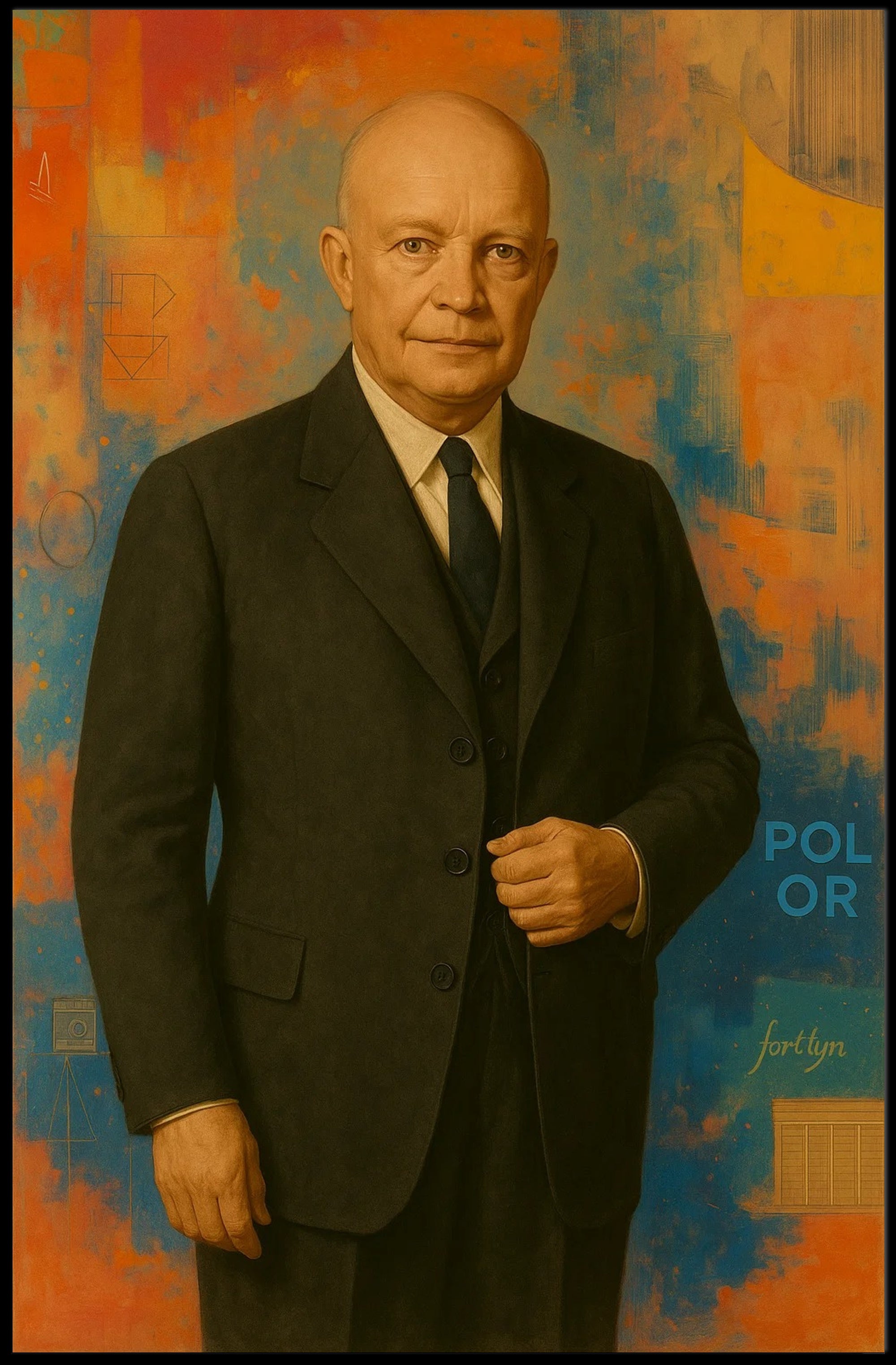 Confident Man in Suit: Abstract Artistic or Pop Culture Poster