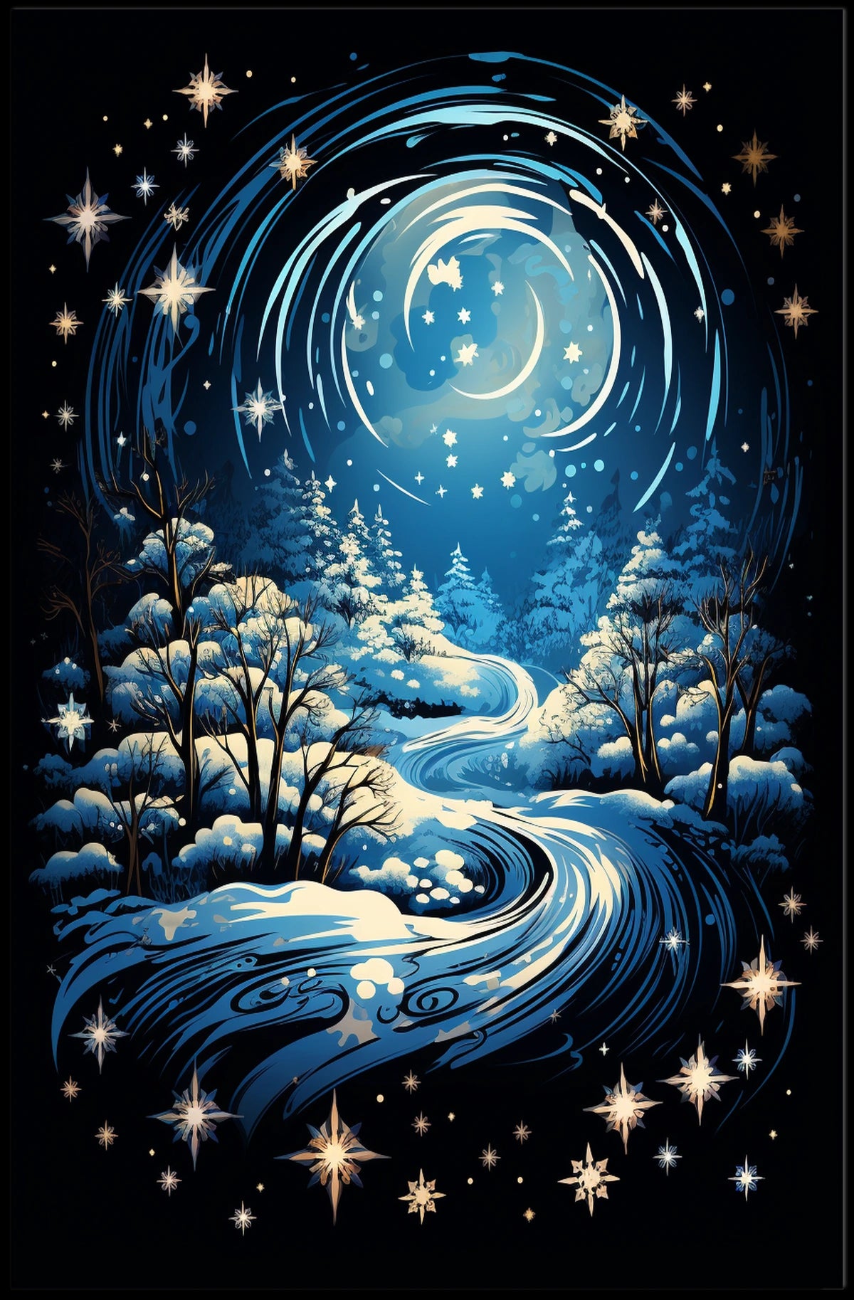 Whimsical Winter Night Fantasy Landscape Art Poster