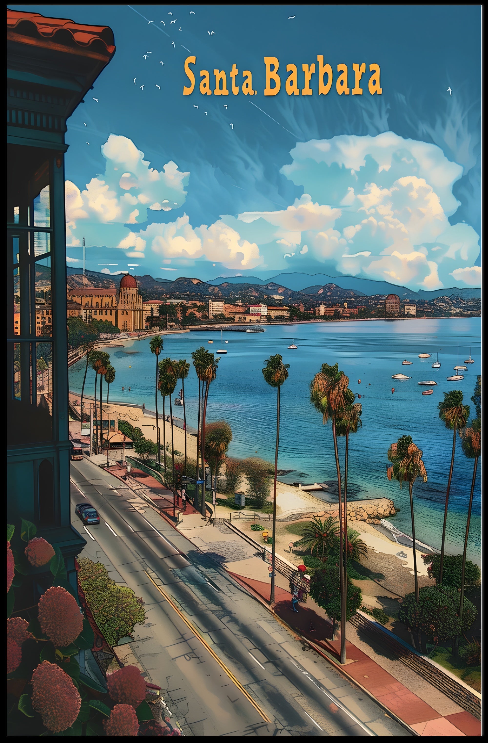 Santa Barbara Sunlit Coastal Travel Poster
