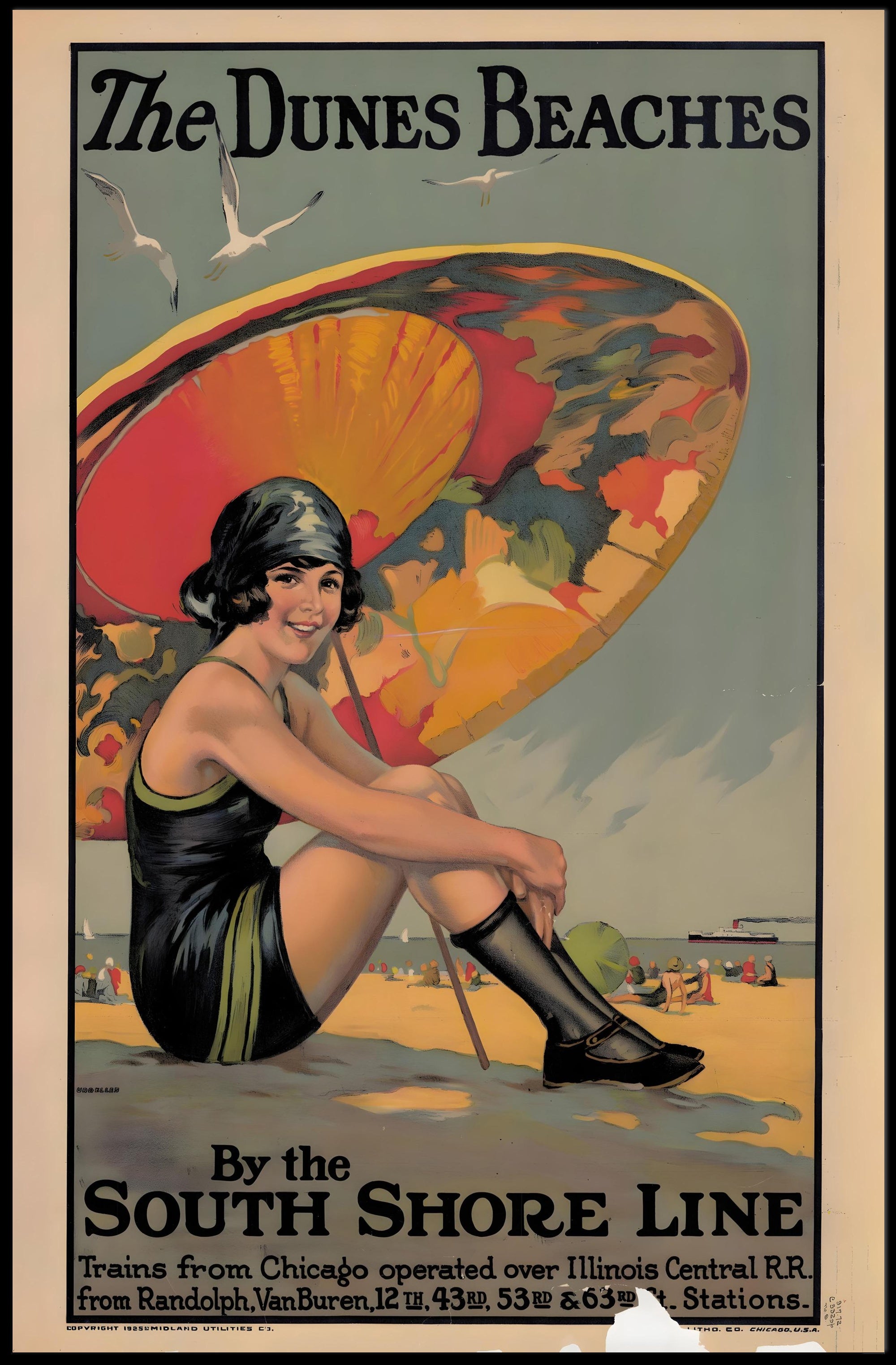 The Dunes Beaches Vintage Train Travel Poster