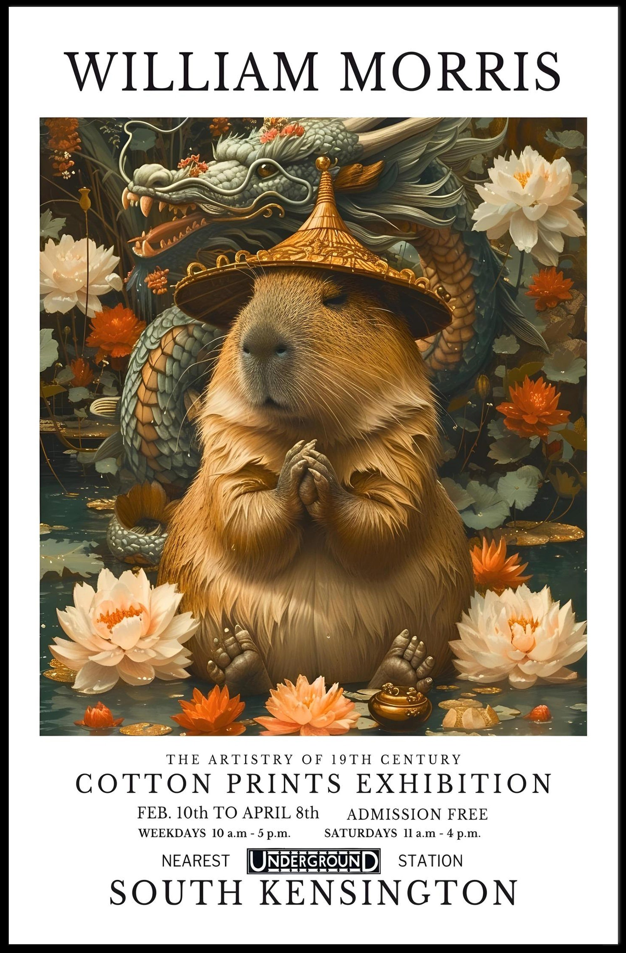 William Morris Surreal Capybara Art Fantasy or Mythology Poster