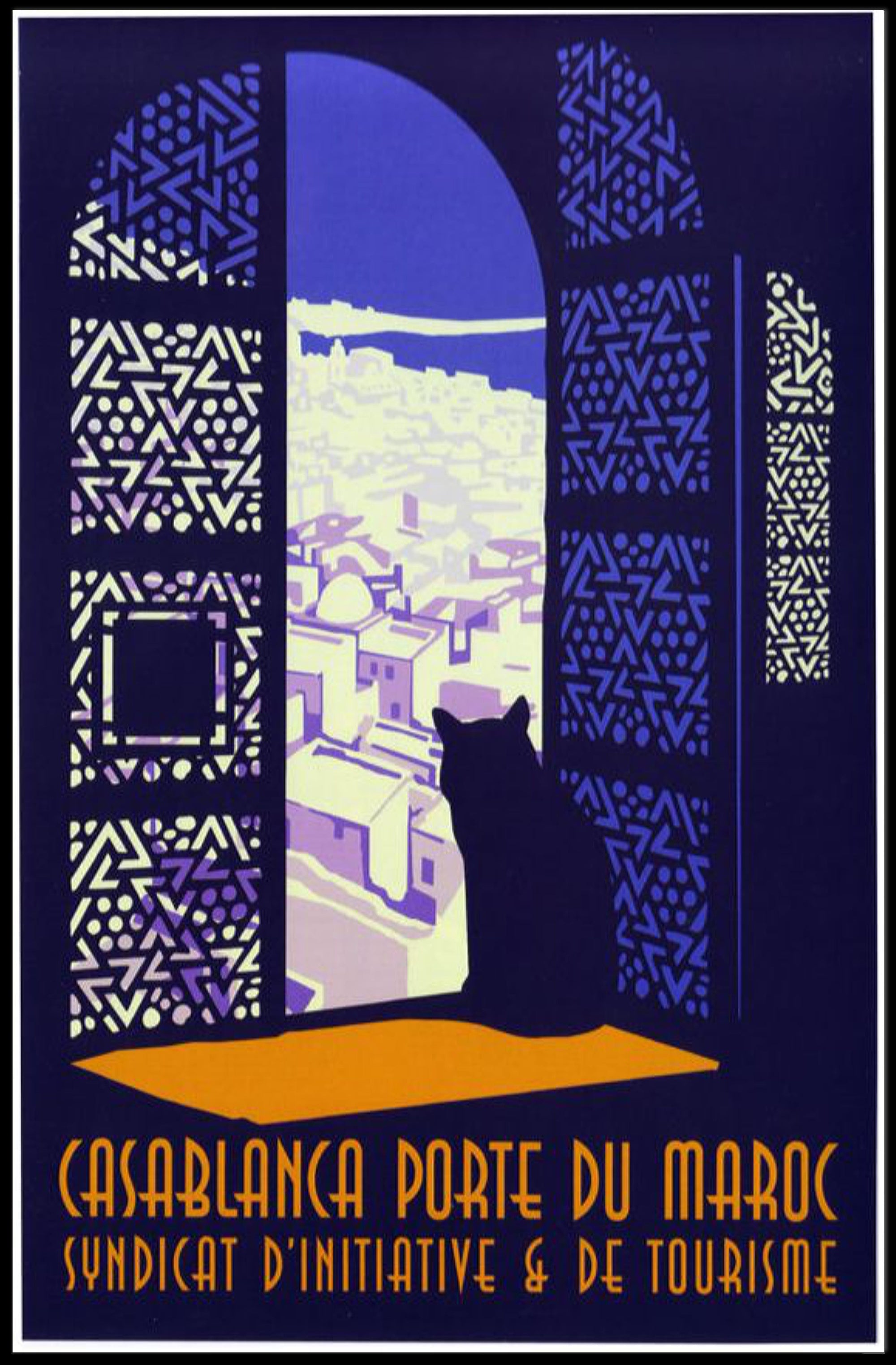 Casablanca Cat Cityscape Vintage Poster PosterGoat