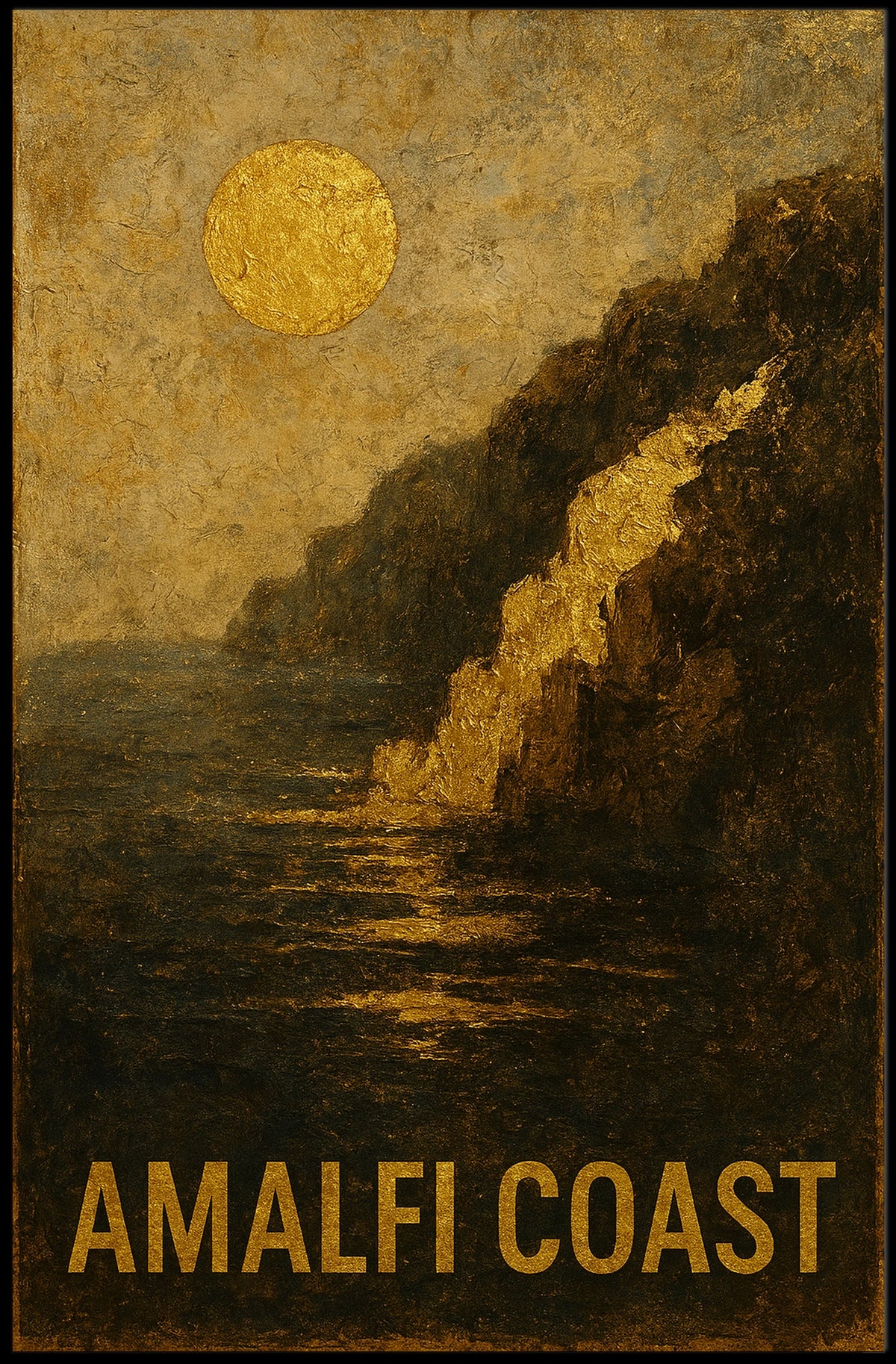 Amalfi Coast Poster Wall Art Coastal Sunset Scene Print