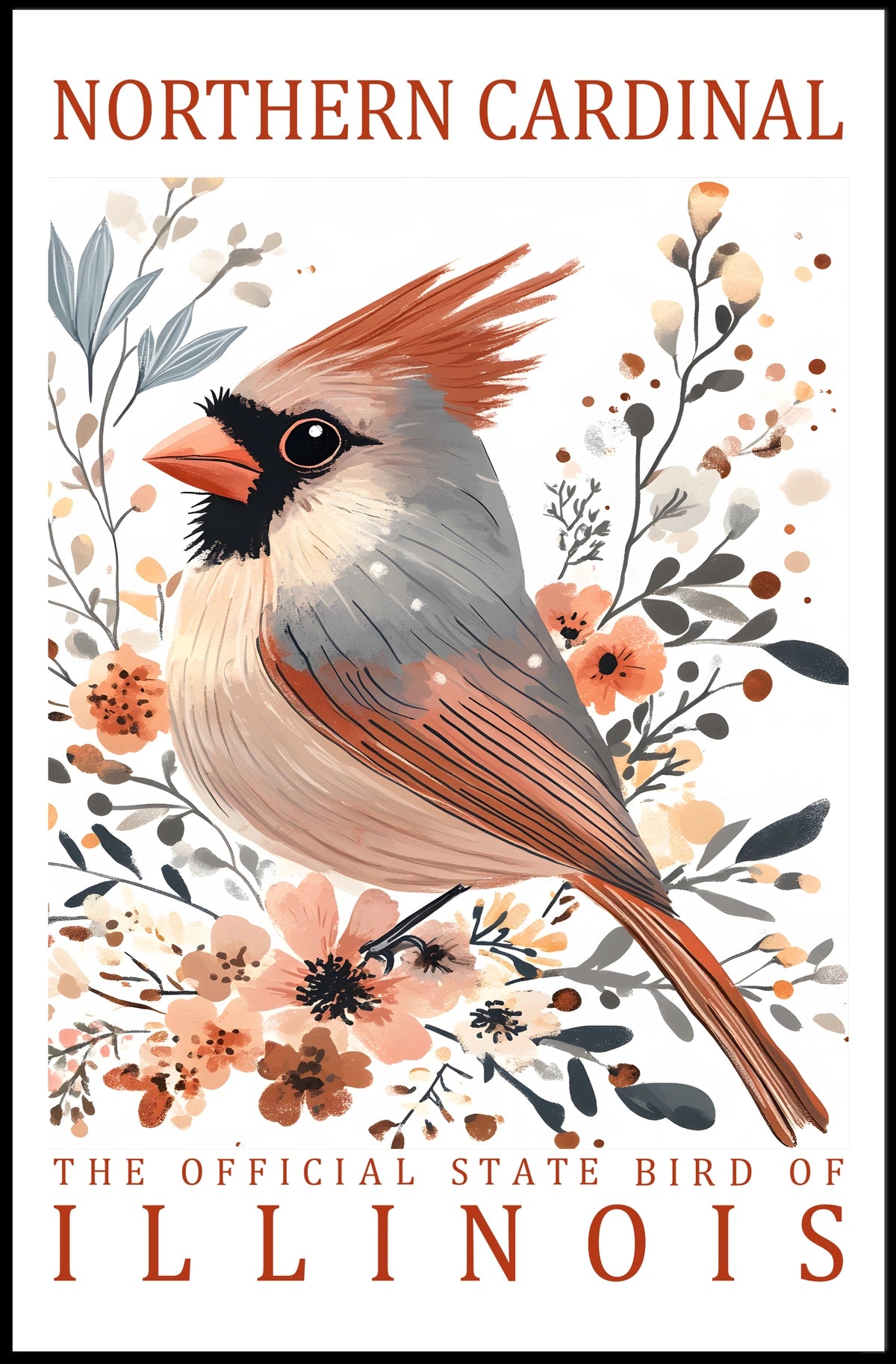 Northern Cardinal Nature Art Poster with Watercolor Effect