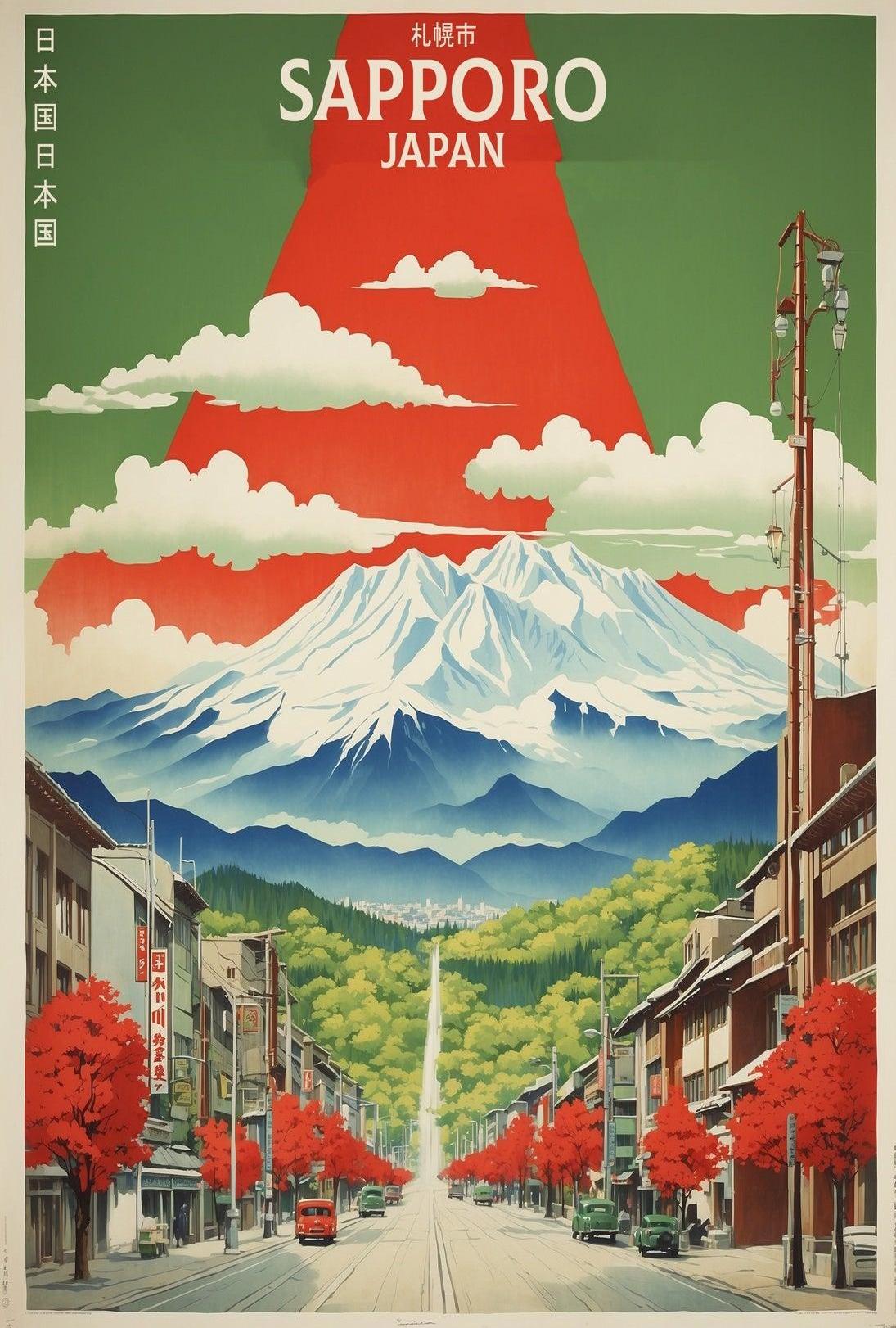 Stylized Sapporo Japan Travel Poster Wall Art Print