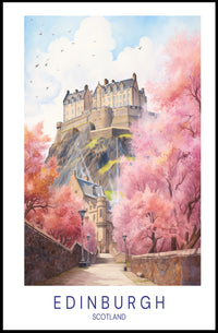 Edinburgh Castle Blossoms: Travel Art Poster PosterGoat