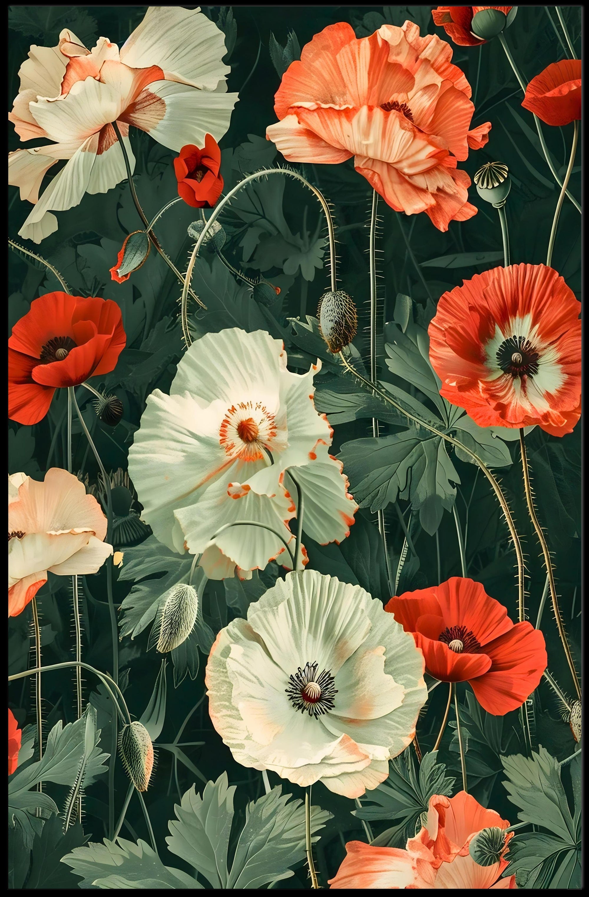 Vibrant Poppy Garden Wall Art Decor Print