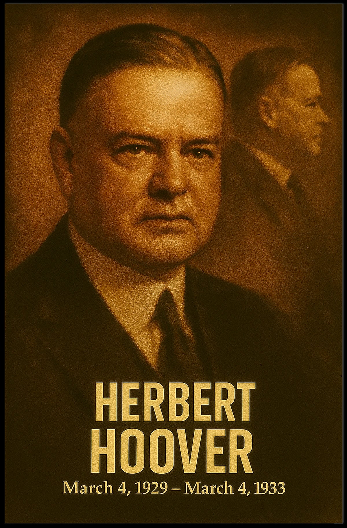 Herbert Hoover Poster Vintage Presidential Portrait Wall Art Analog Film Aesthetic Historical US President Print
