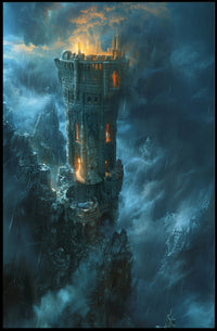 Towering Fortress in Majestic Mountains - Fantasy or Mythology Poster PosterGoat