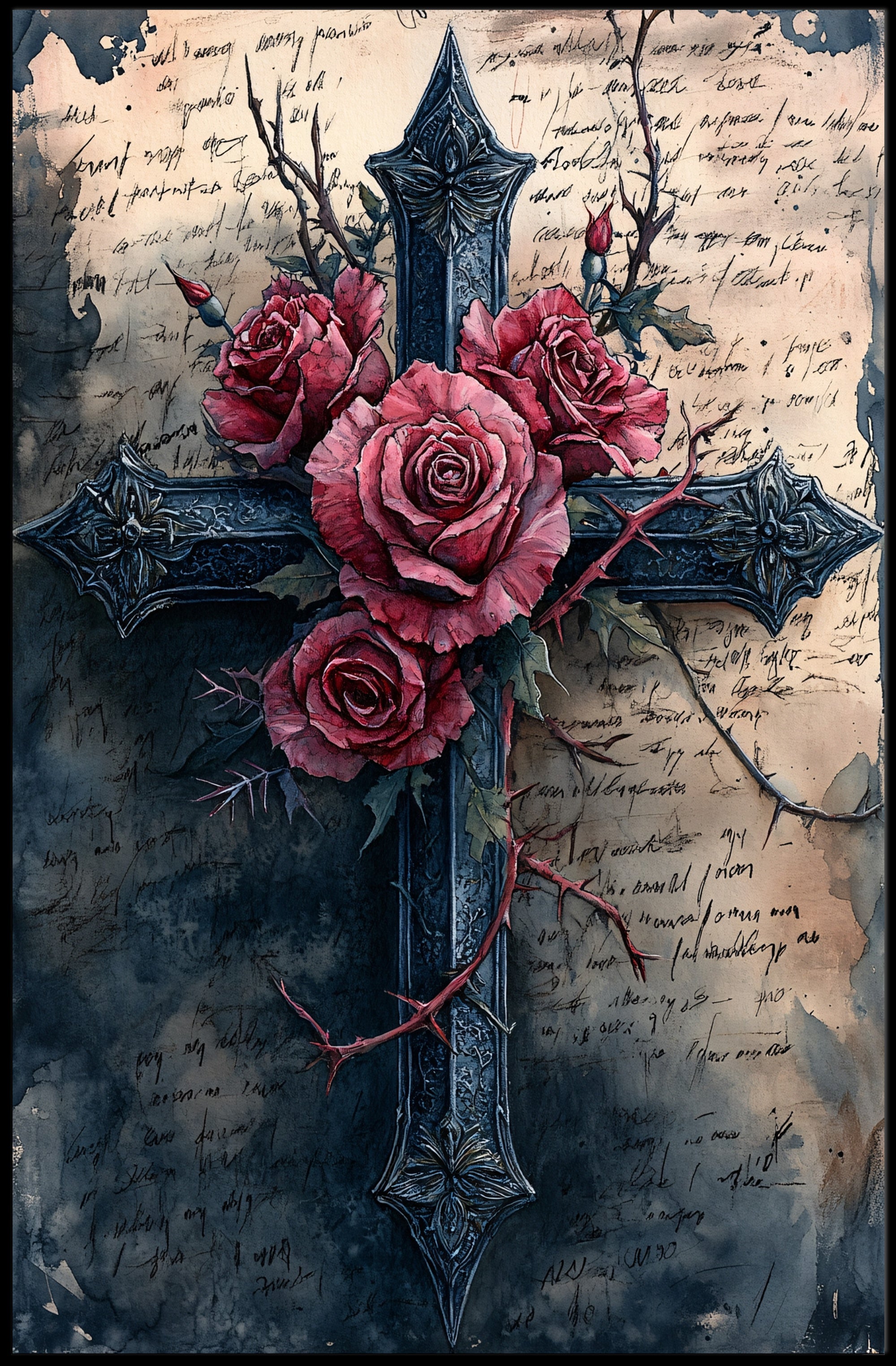 Roses And Cross Poster