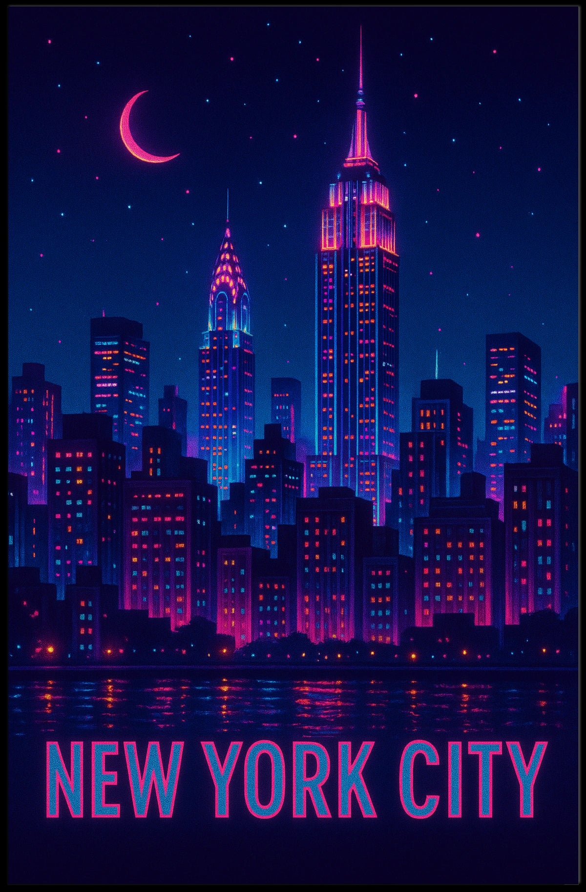 New York City Neon Skyline Cityscape Poster Modern Wall Art