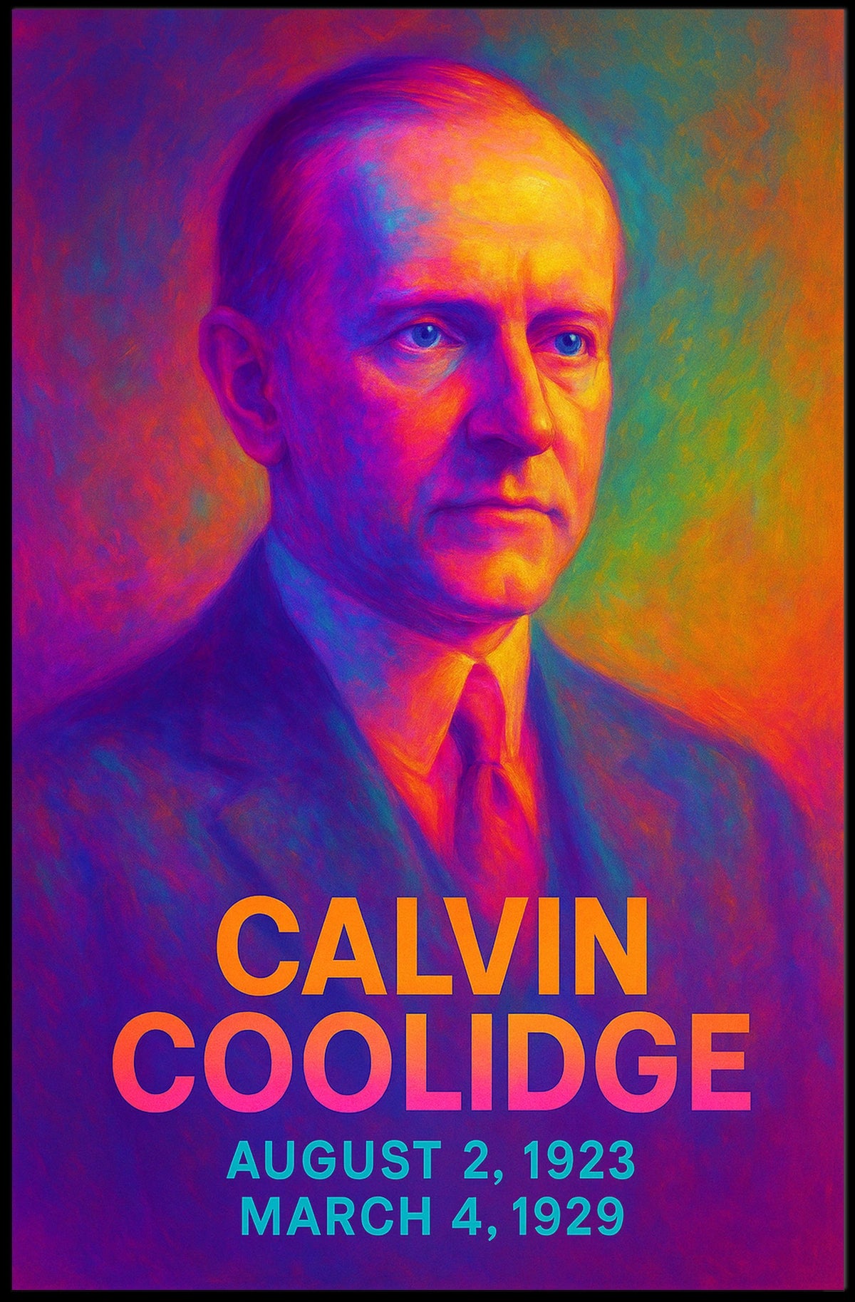 Calvin Coolidge 30th President of the United States Neon Gradient Overlay Poster