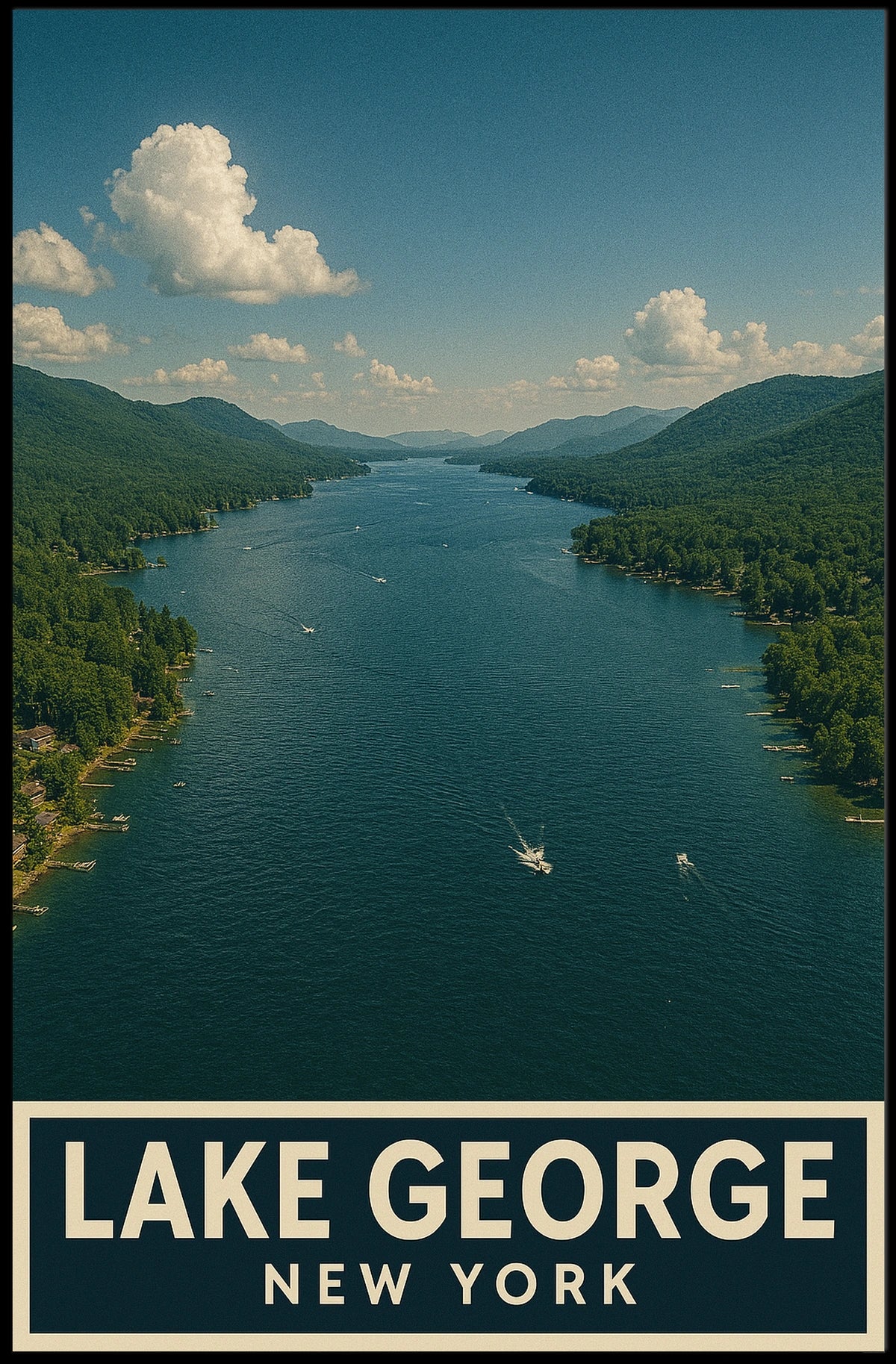 Lake George New York Poster Vintage Travel Wall Art