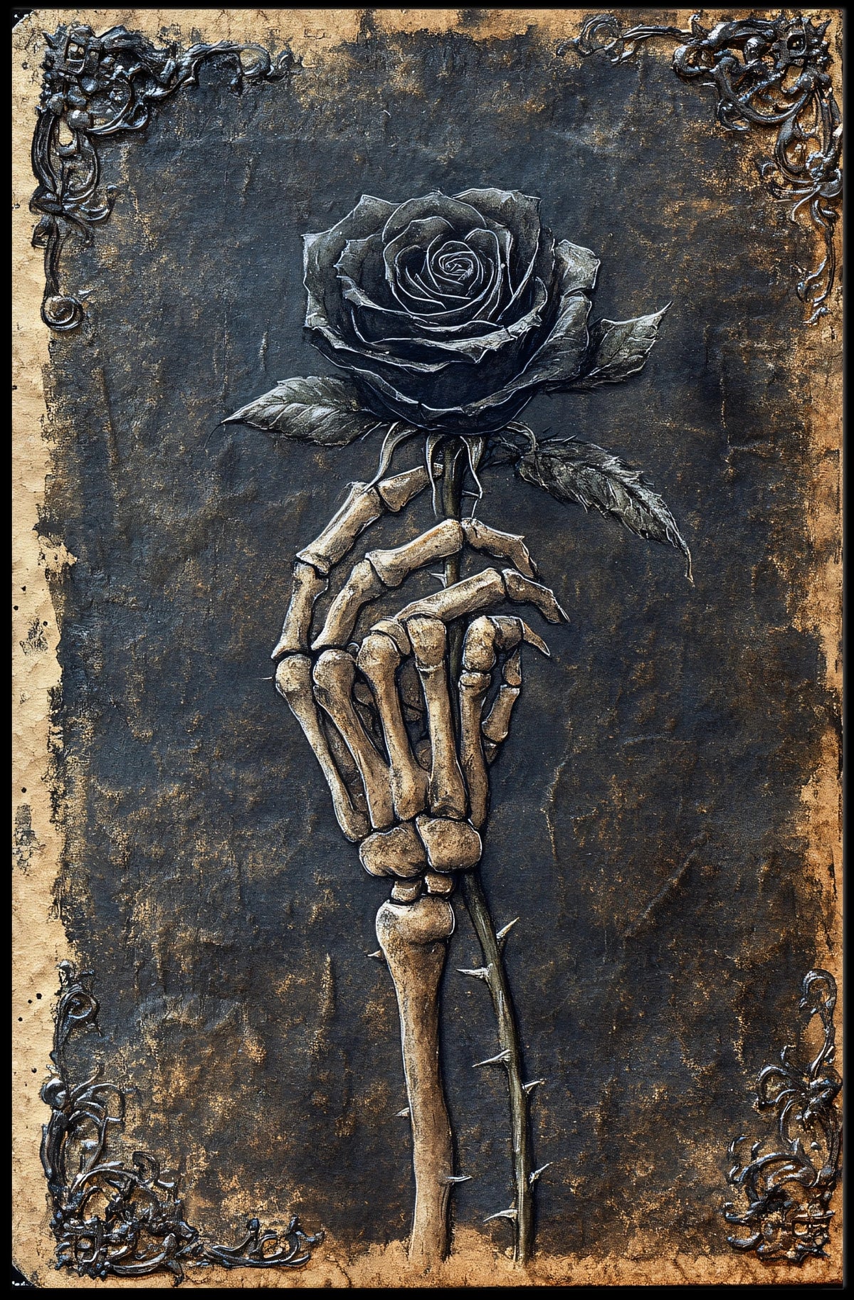 Skeletal Hand with Rose: Abstract, Artistic, or Pop Culture Poster