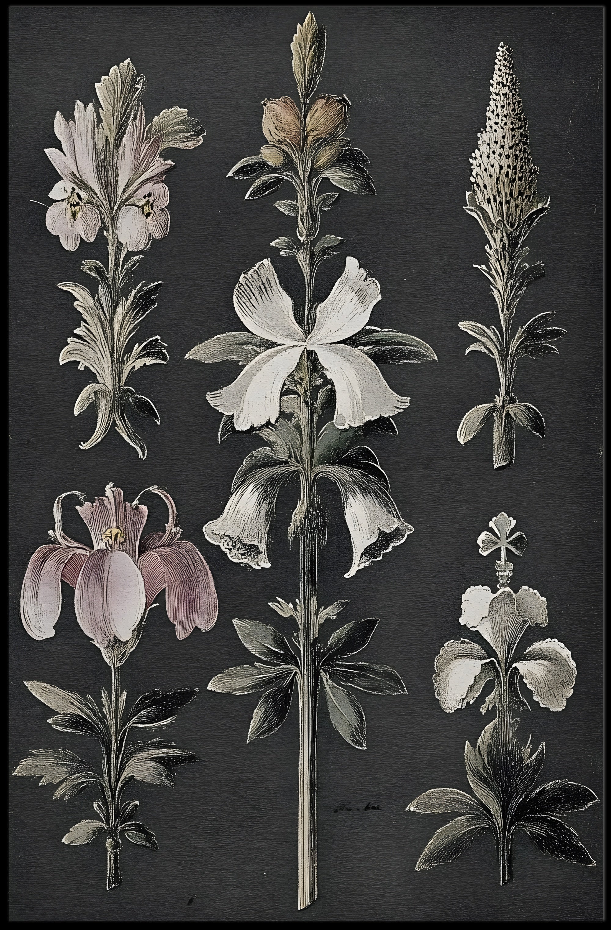 Botanical Illustrations Dark Background Educational Poster PosterGoat