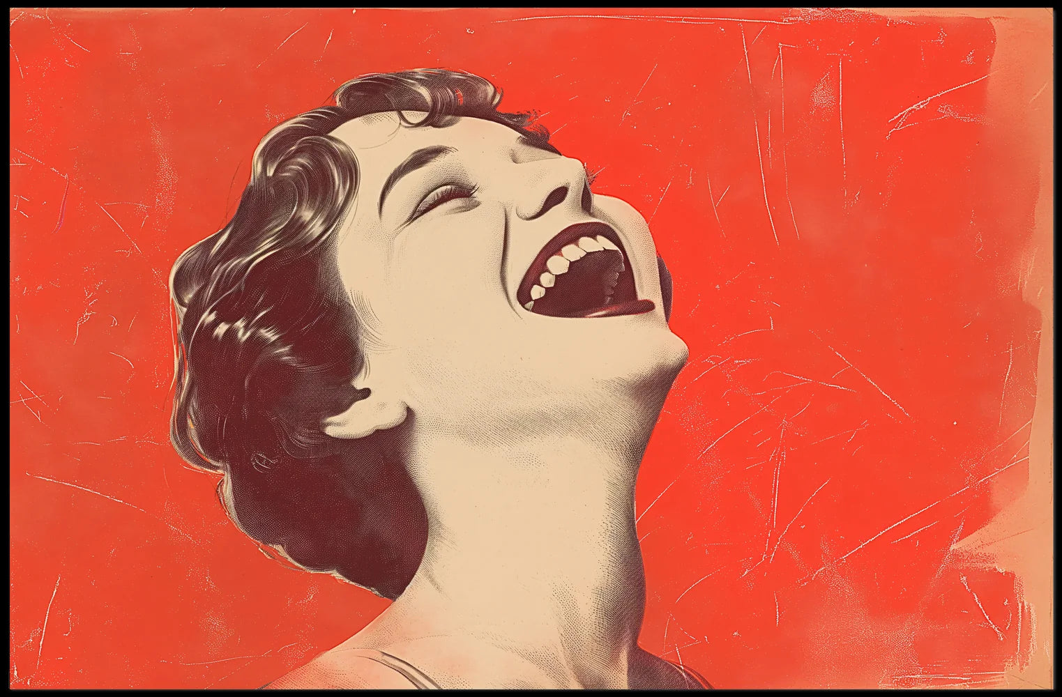 Joyful Vintage Laughter Poster with Red Background