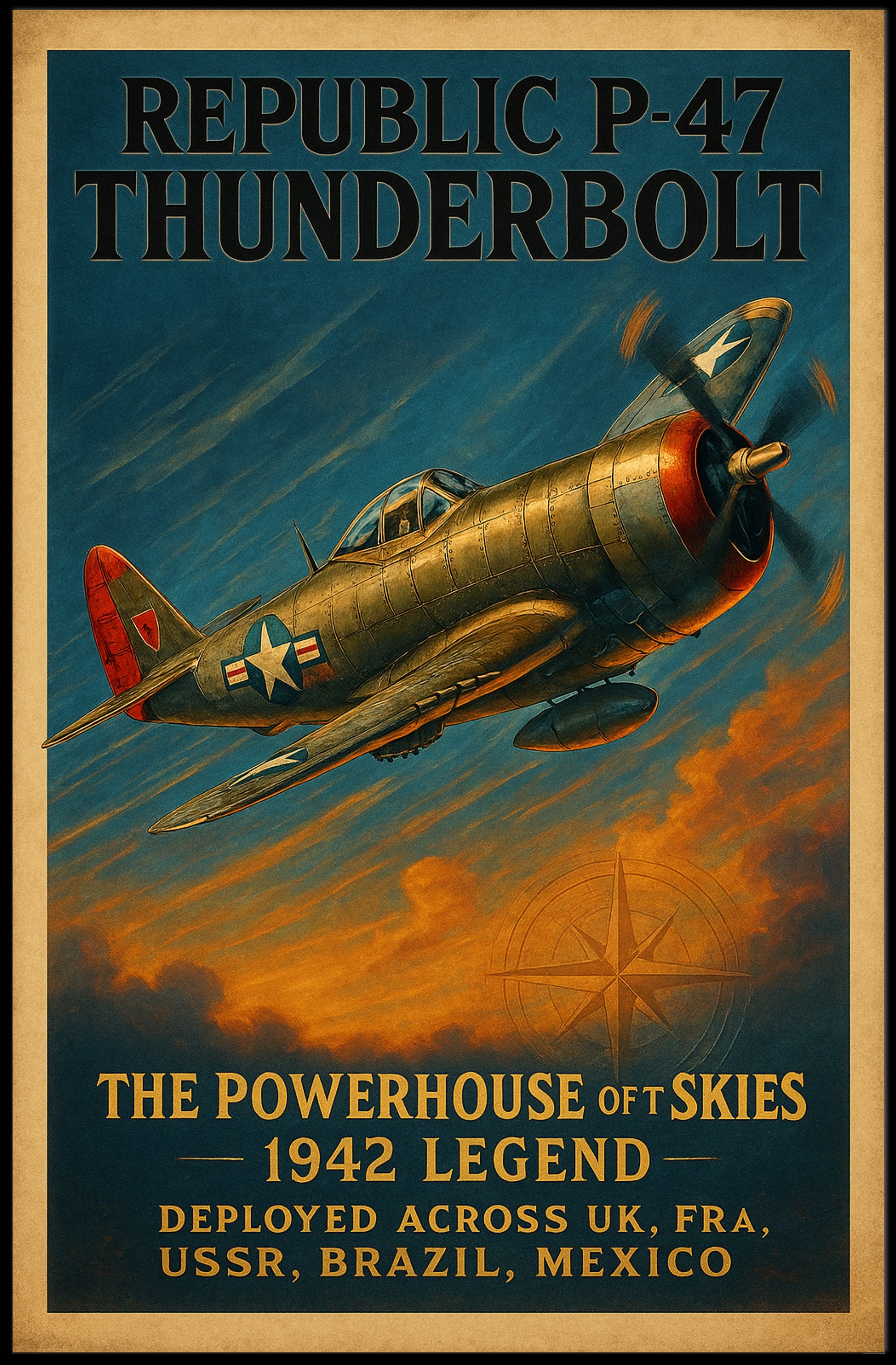 Republic P-47 Thunderbolt WWII Fighter Aircraft Poster