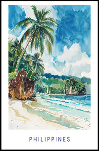 Tropical Beach Serenity: Vibrant Watercolor Travel Poster PosterGoat