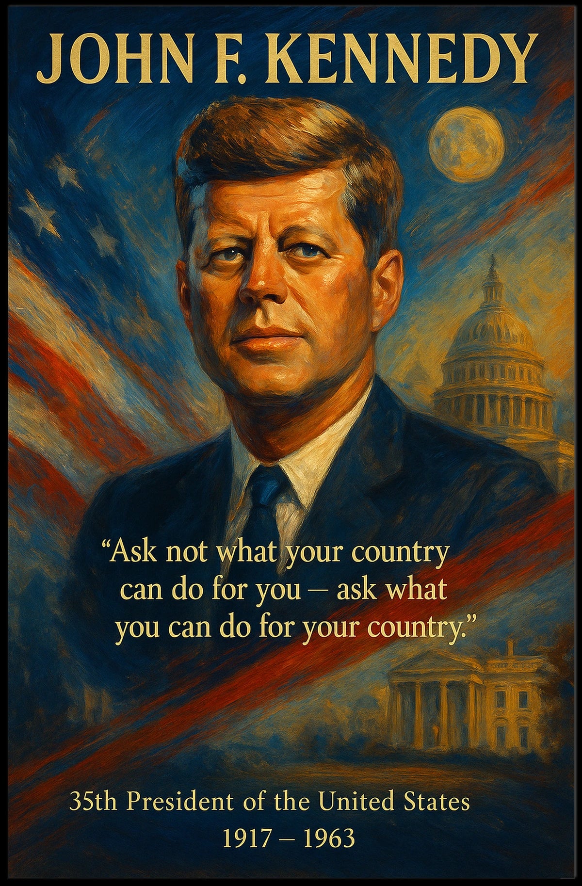 JFK Inspirational Quote Patriotic Vintage Art Poster