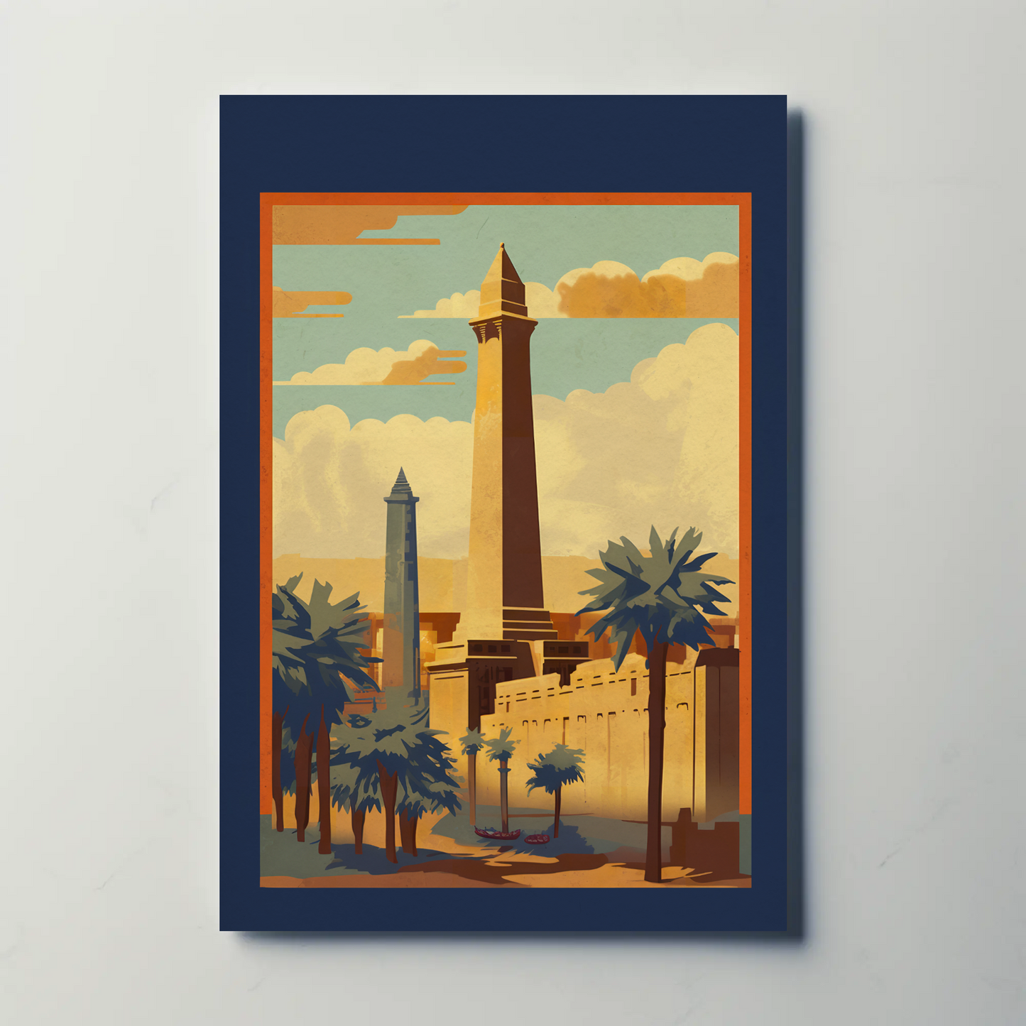 Egypt Obelisks Palm Trees Temples Vintage Travel Poster