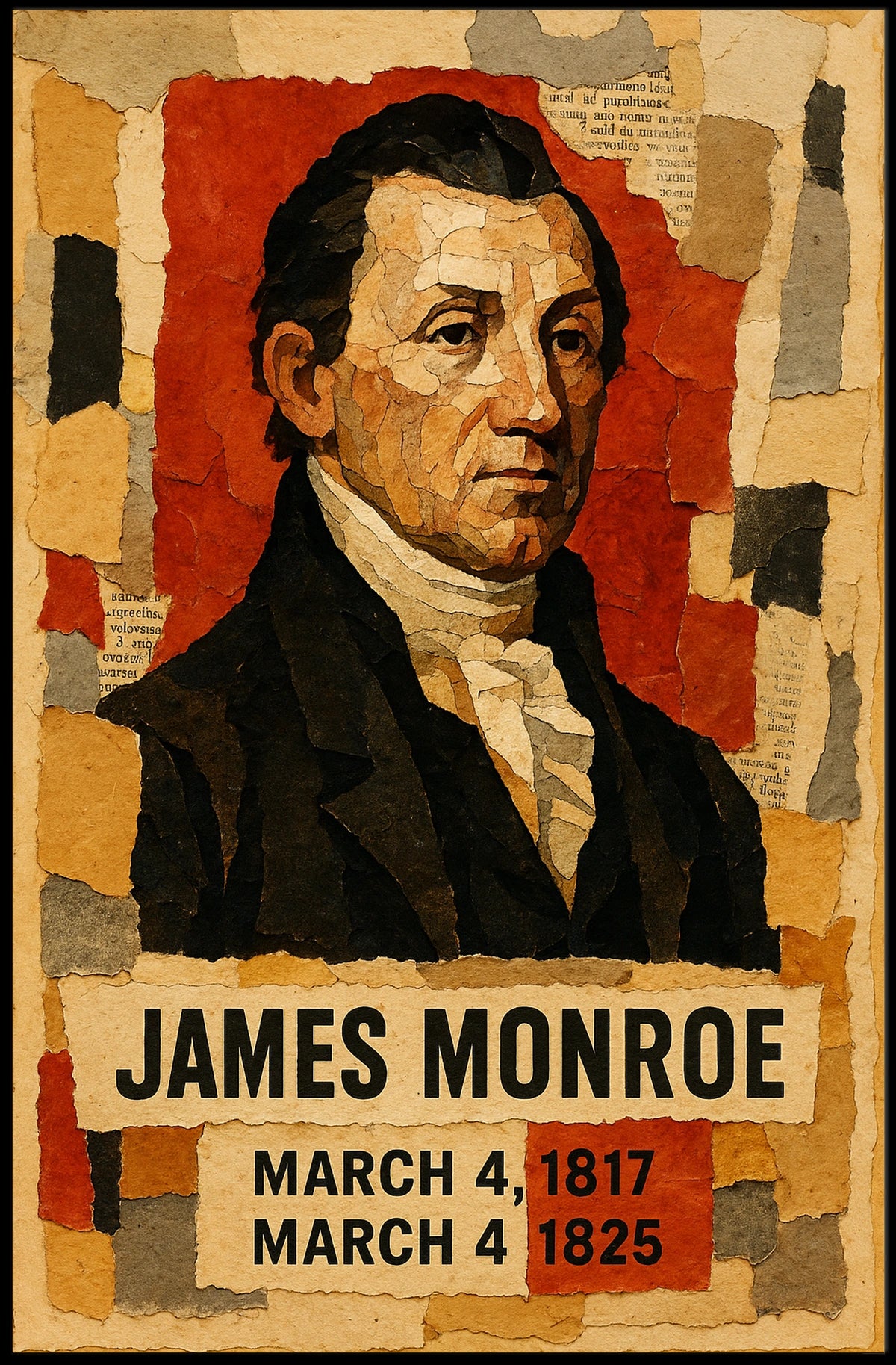James Monroe 5th President of the United States Layered paper Collage Poster